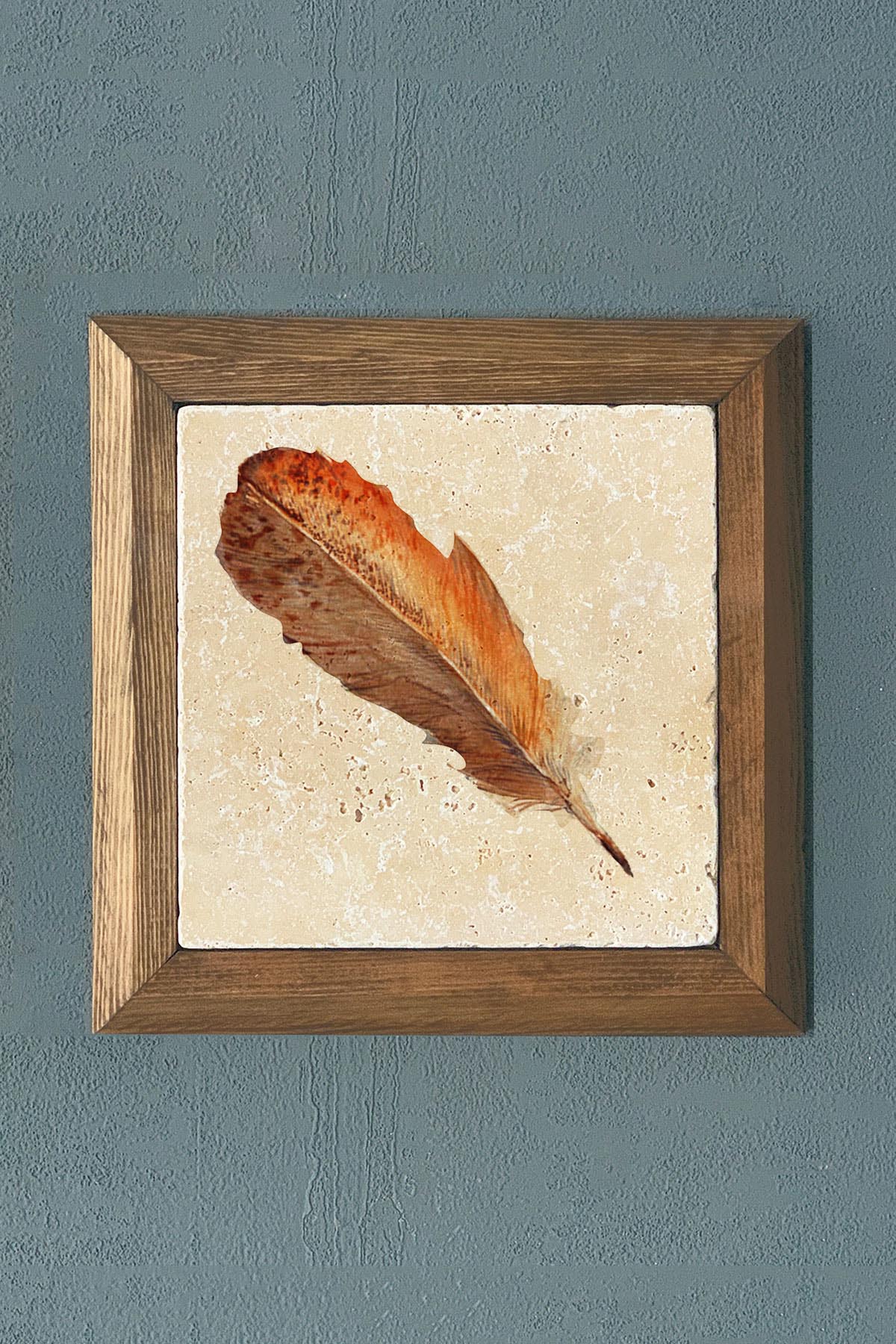 Masif Çerçeveli Taş Tablo-Wall Decor- Oscar Stone Decor 28X28 CM