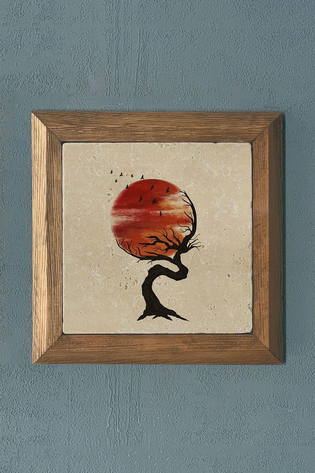 Masif Çerçeveli Taş Tablo-Wall Decor- Oscar Stone Decor 28X28 CM
