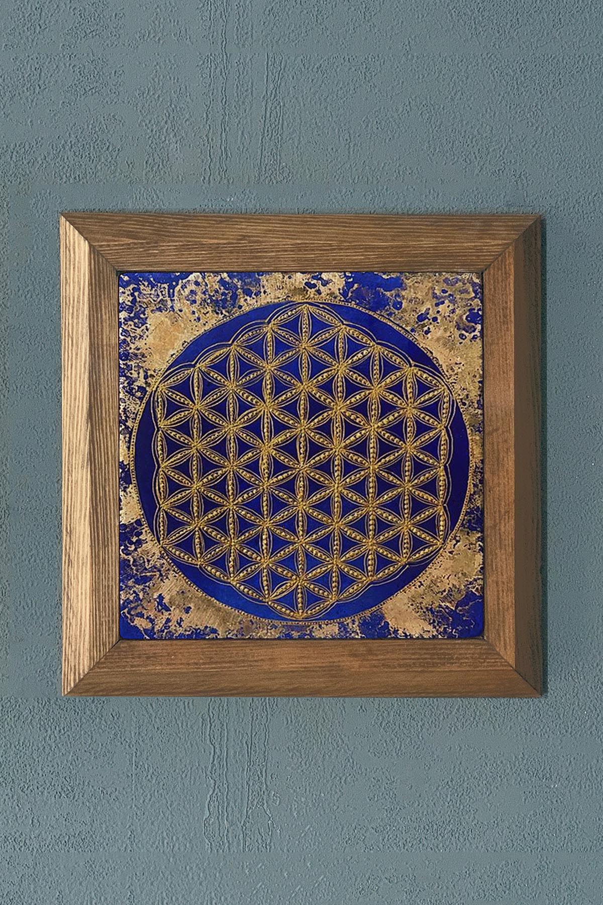 Masif Çerçeveli Yaşam Çiçeği Taş Tablo- Duvar Dekoru- Oscar Stone Decor 28X28 cm-WALL DECOR