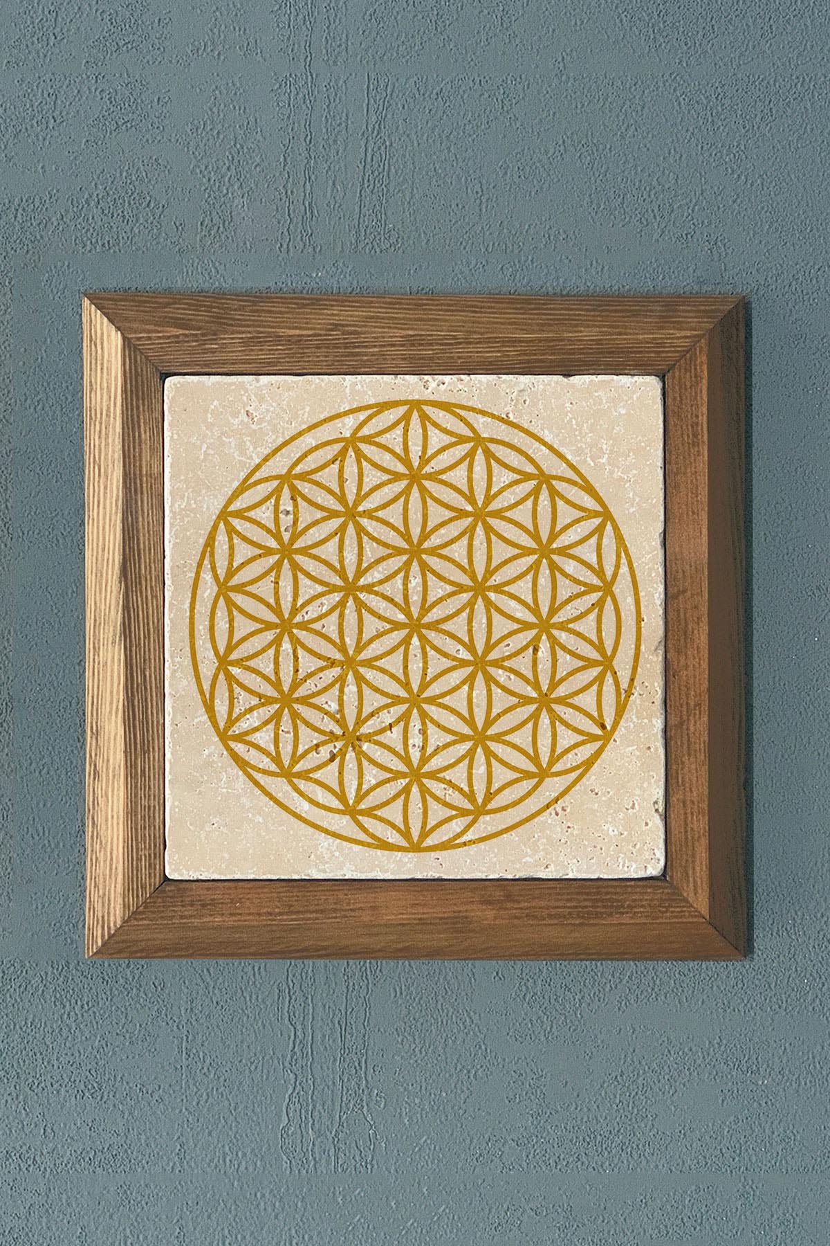 Masif Çerçeveli Yaşam Çiçeği Taş Tablo- Duvar Dekoru- Oscar Stone Decor 28X28 cm-WALL DECOR