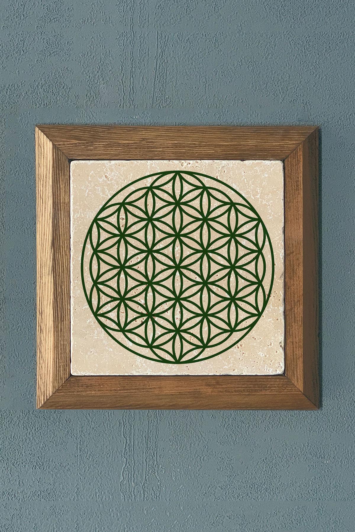 Masif Çerçeveli Yaşam Çiçeği Taş Tablo- Duvar Dekoru- Oscar Stone Decor 28X28 cm-WALL DECOR