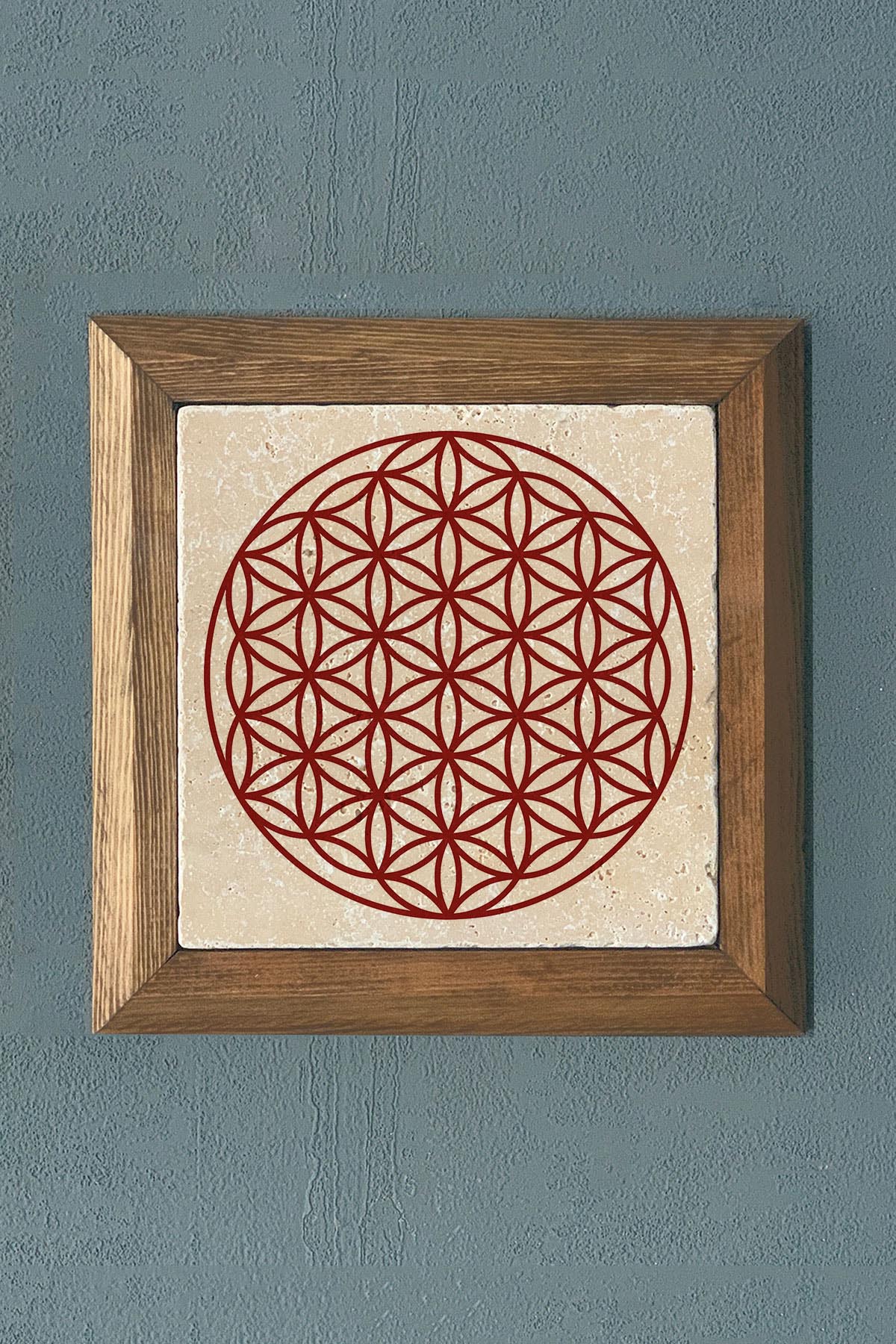 Masif Çerçeveli Yaşam Çiçeği Taş Tablo- Duvar Dekoru- Oscar Stone Decor 28X28 cm-WALL DECOR