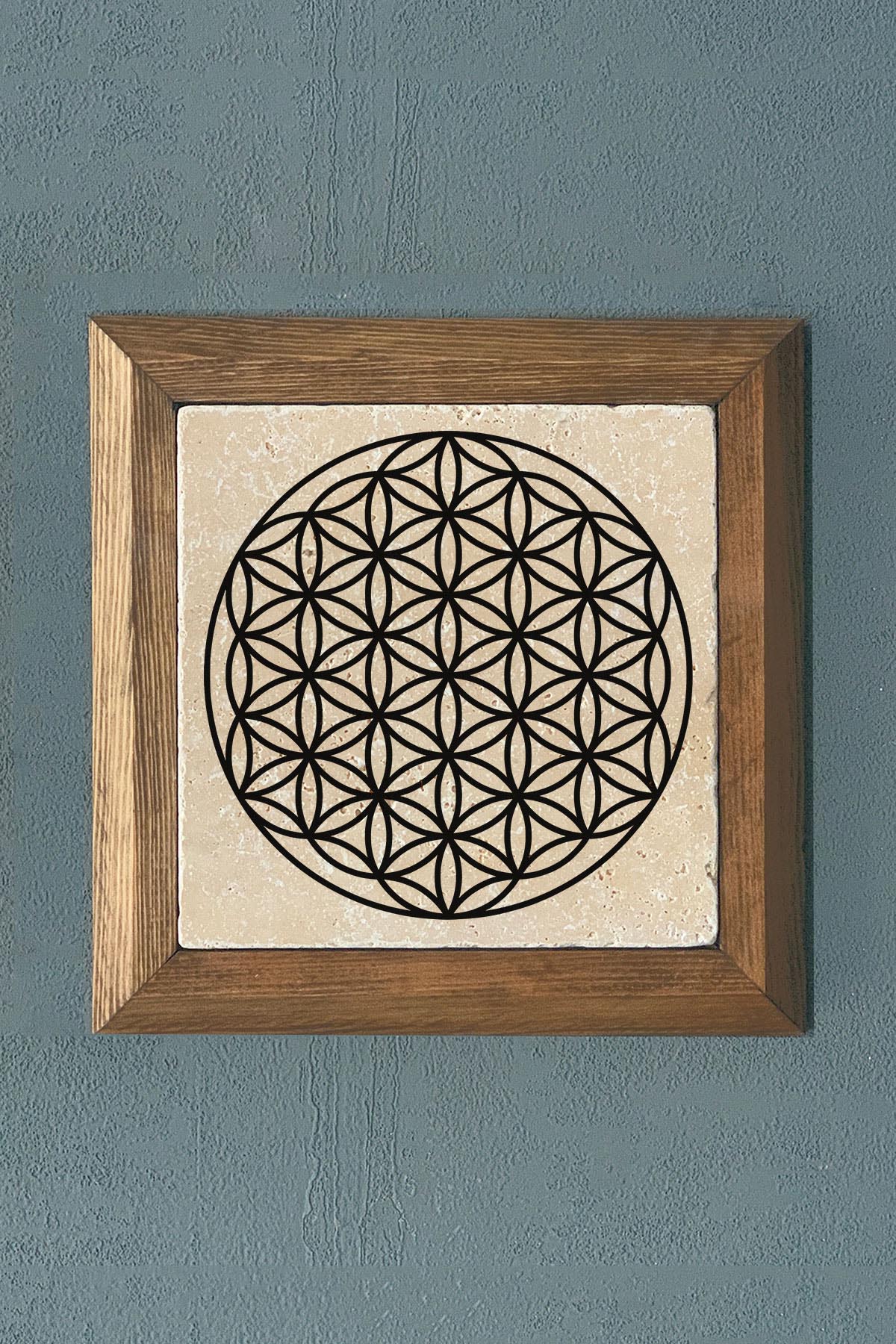Masif Çerçeveli Yaşam Çiçeği Taş Tablo- Duvar Dekoru- Oscar Stone Decor 28X28 cm-WALL DECOR