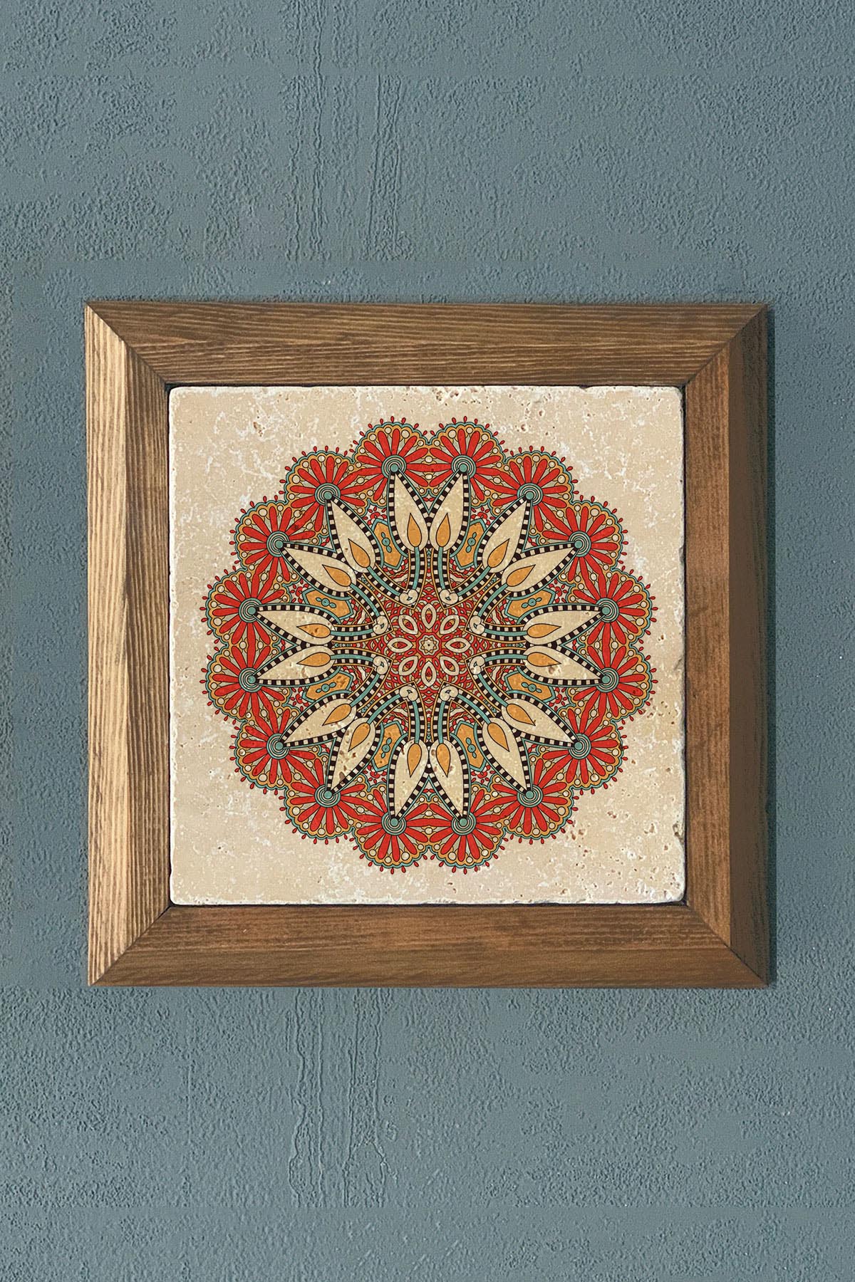 Masif Çerçeveli Yaşam Çiçeği Taş Tablo- Duvar Dekoru- Oscar Stone Decor 28X28 cm-WALL DECOR