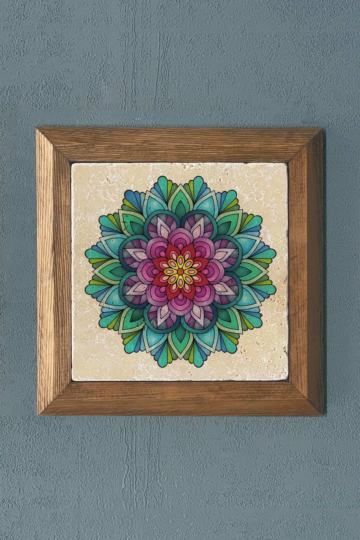 Masif Çerçeveli Yaşam Çiçeği Taş Tablo- Duvar Dekoru- Oscar Stone Decor 28X28 cm-WALL DECOR