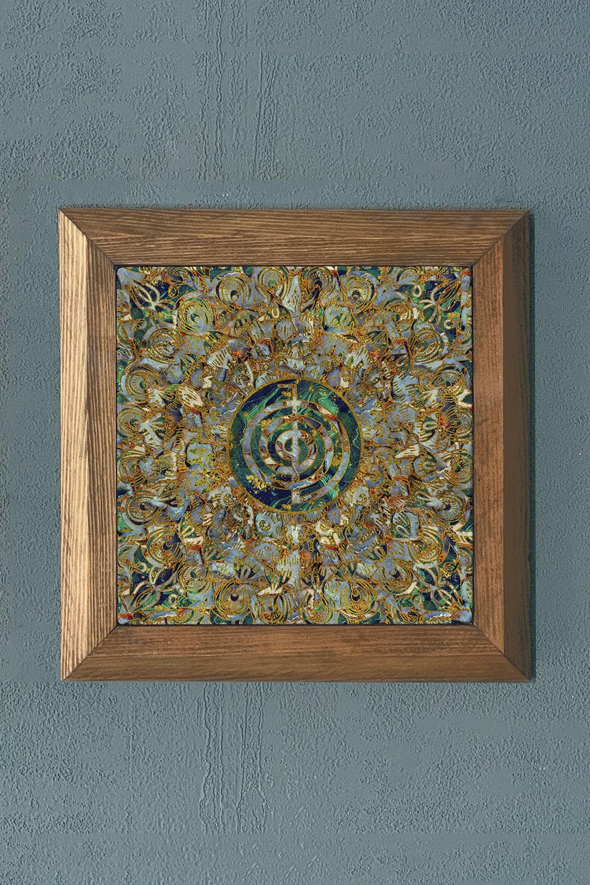 MİSTİK DESENLİ -Masif Çerçeveli Taş Tablo- Oscar Stone Decor 28X28 CM