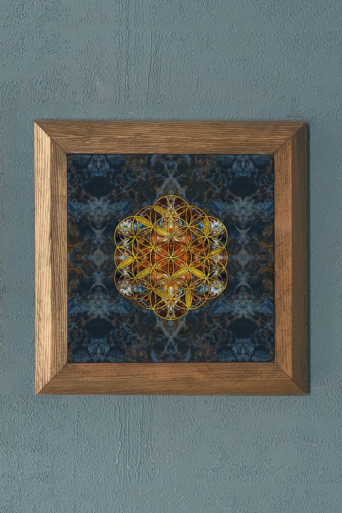 MİSTİK TEMALI-AHŞAP Çerçeveli Taş Tablo-Wall Decor- Oscar Stone Decor 28X28 CM