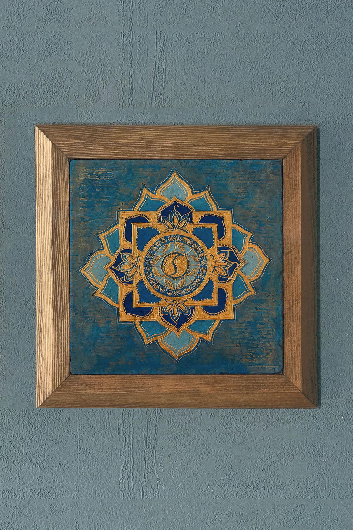MİSTİK TEMALI Masif Çerçeveli Taş Tablo-Duvar Dekoru- Oscar Stone Decor 28X28 CM