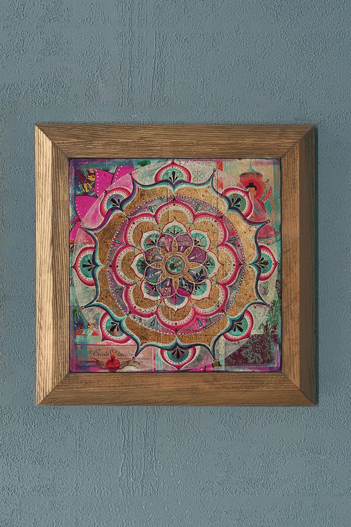 MİSTİK YAŞAM ÇİĞEĞİ -Masif Çerçeveli Taş Tablo-Wall Decor- Oscar Stone Decor 28X28 CM