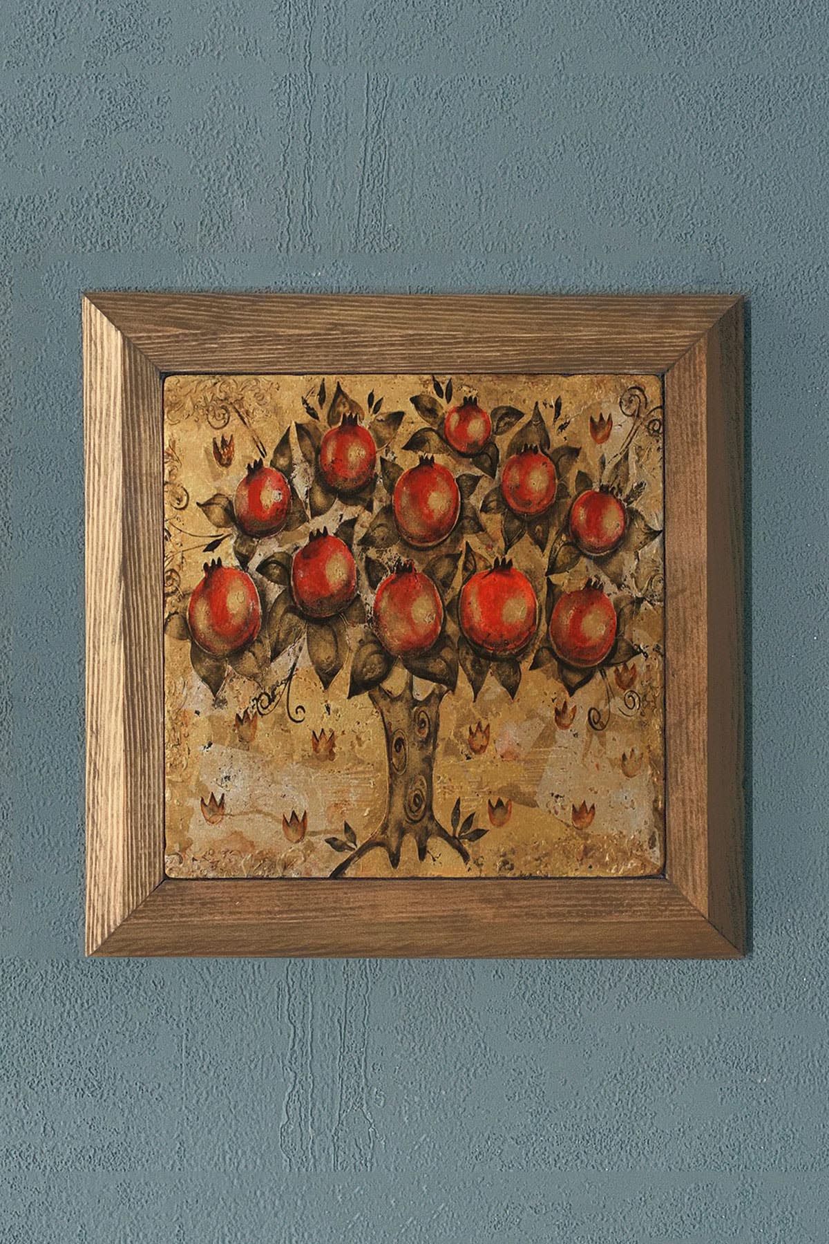 NAR BEREKETTİR-Masif Çerçeveli Taş Tablo-Duvar Dekoru- Oscar Stone Decor 28X28 CM
