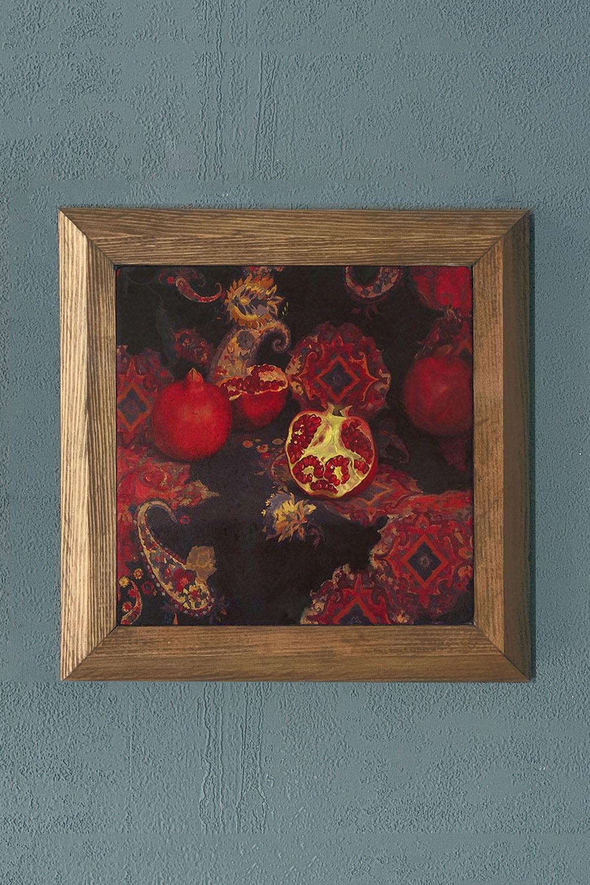 NAR TEMALI AHŞAP Çerçeveli Taş Tablo-Wall Decor- Oscar Stone Decor 28X28 CM