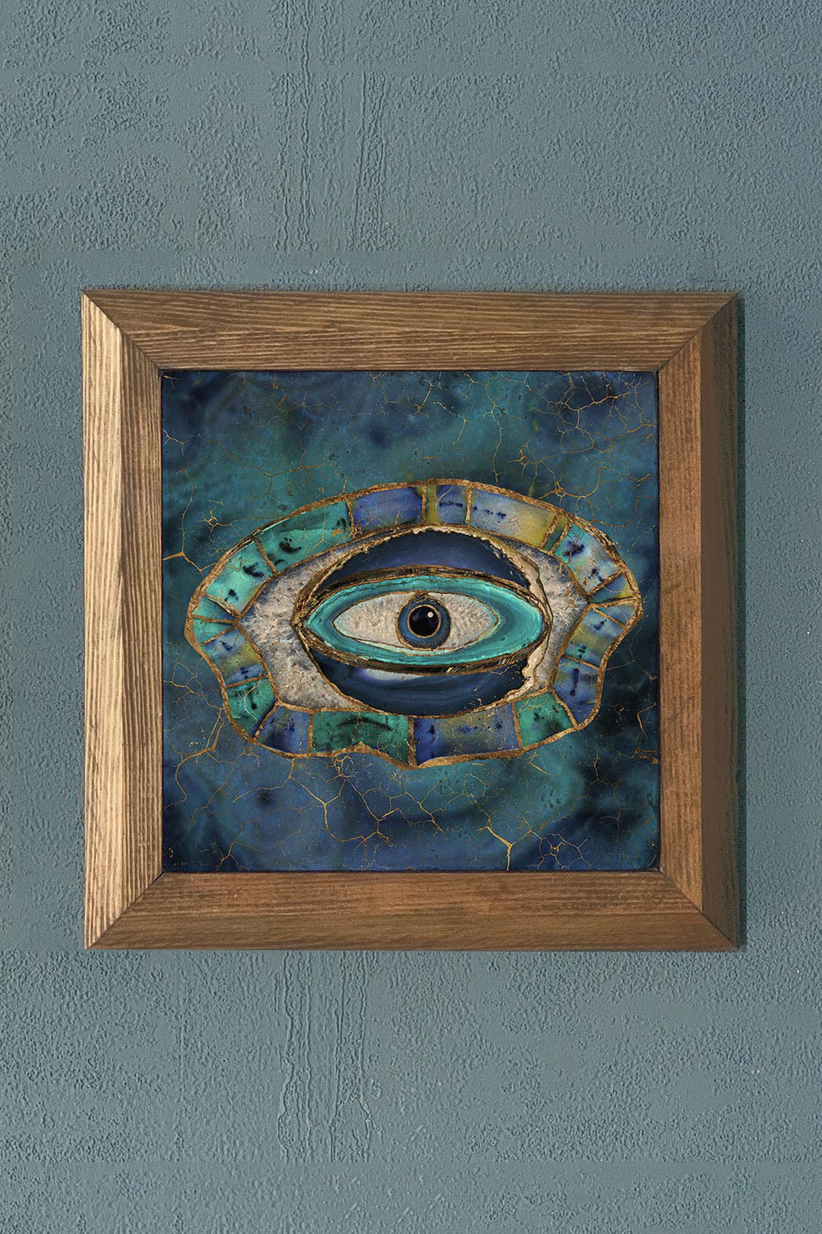 Nazar göz Masif Çerçeveli Taş Tablo-Wall Decor- Oscar Stone Decor 28X28 CM