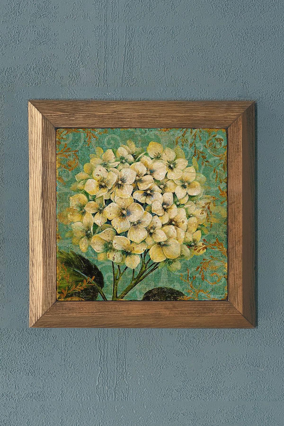 ORTANCA ÇİÇEĞİ-Masif Çerçeveli Taş Tablo-Wall Decor- Oscar Stone Decor 28X28 CM