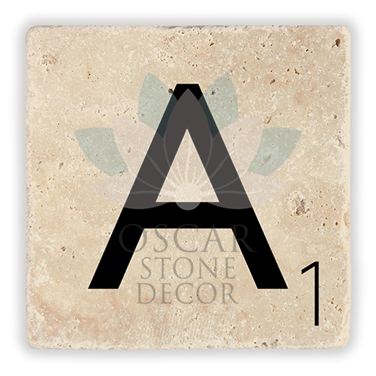 OSCAR STONE DECOR  A HARFİ TEKLİ DOĞALTAŞ BARDAK ALTLIĞI / BA-A2 (COASTER)