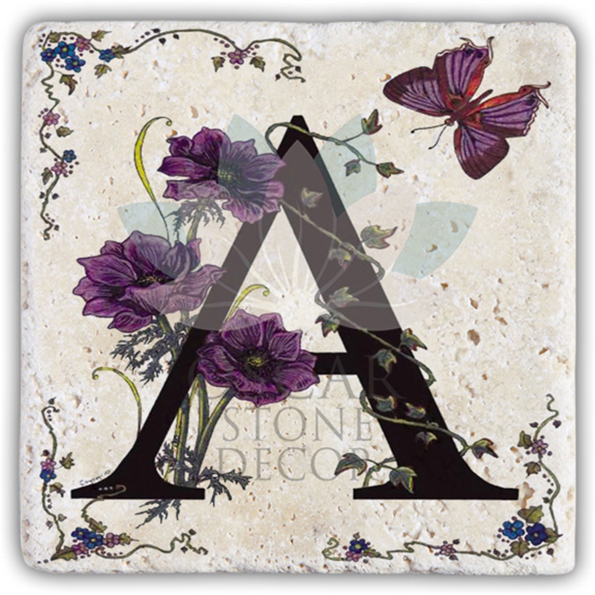 OSCAR STONE DECOR  A HARFİ TEKLİ DOĞALTAŞ BARDAK ALTLIĞI / BA-A3 (COASTER)