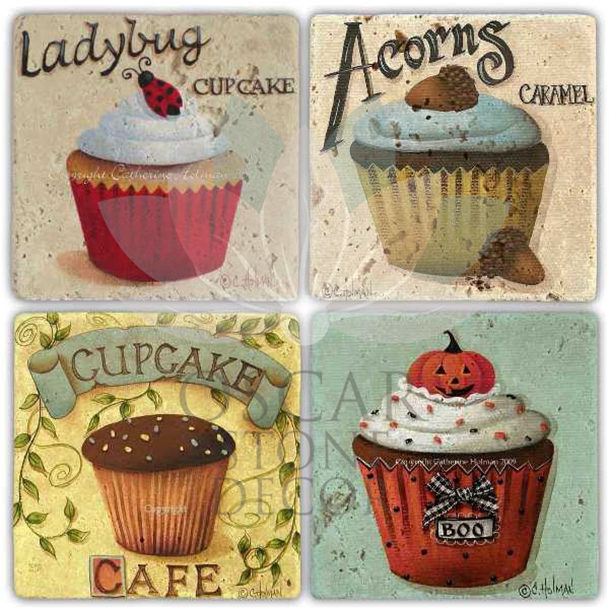 OSCAR STONE DECOR ACORNS MUFFIN 4'lü DOĞALTAŞ BARDAK ALTLIĞI / BA267 (COASTER)