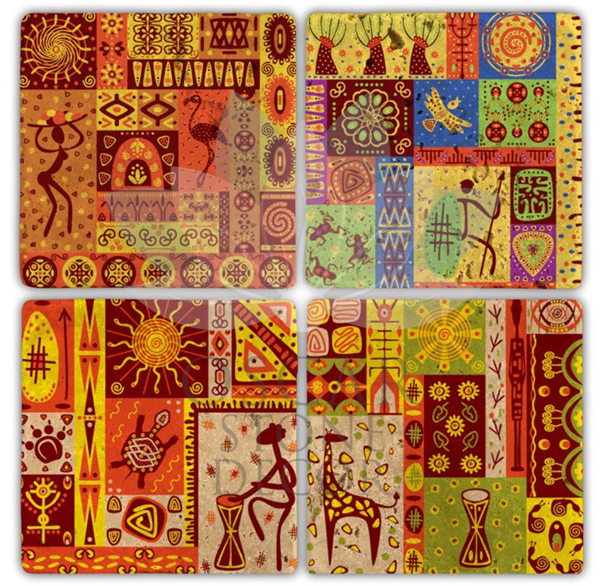 OSCAR STONE DECOR AFRICAN 4'lü DOĞALTAŞ BARDAK ALTLIĞI / BA150 (COASTER)