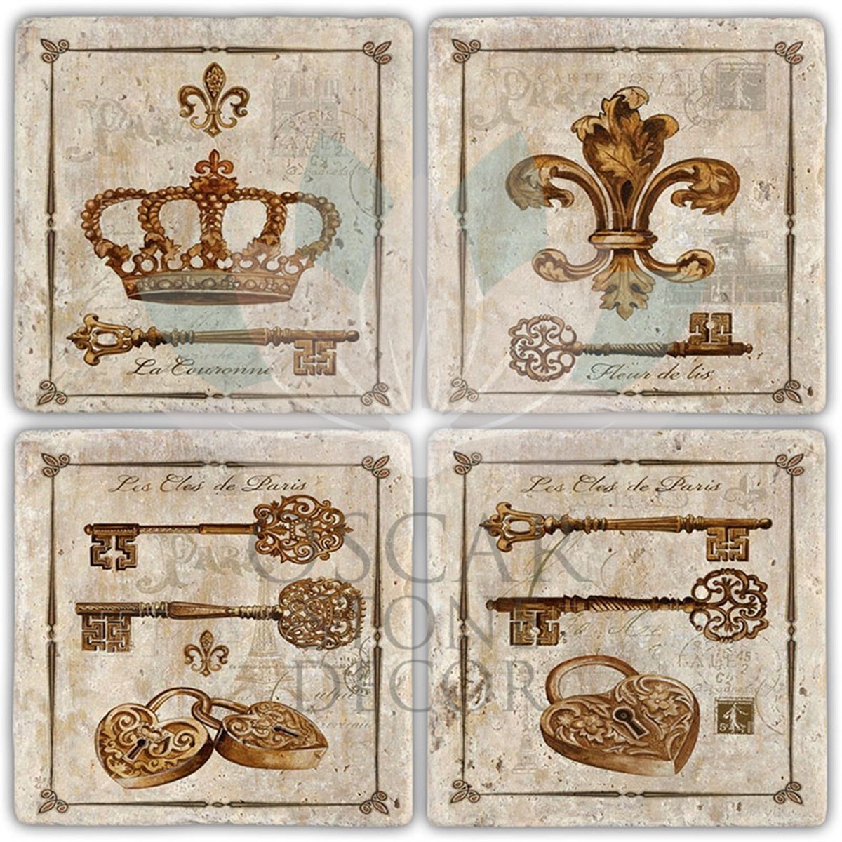 OSCAR STONE DECOR ANAHTAR 4'lü DOĞALTAŞ BARDAK ALTLIĞI / BA408 (COASTER)