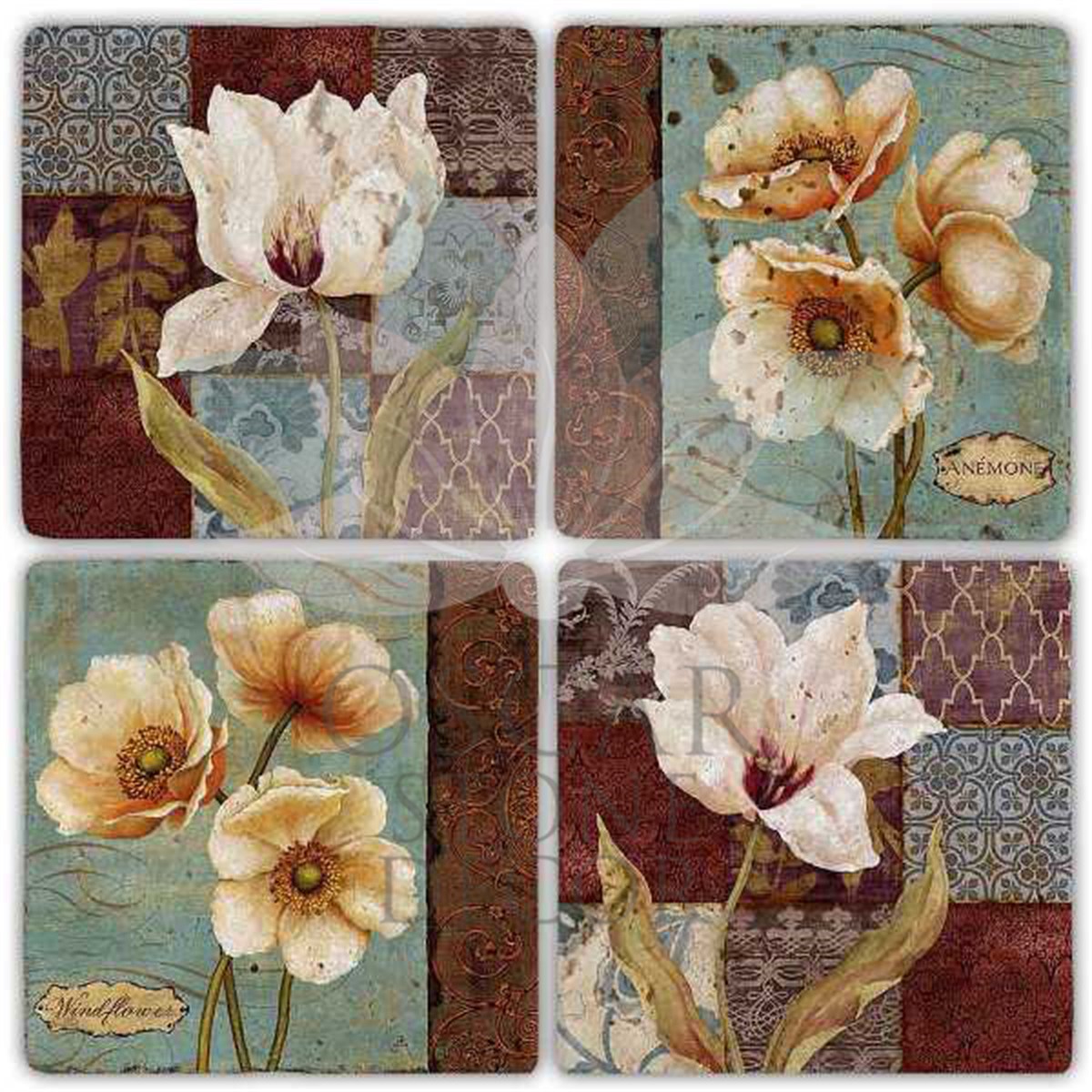 OSCAR STONE DECOR ANEMONE 4'lü DOĞALTAŞ BARDAK ALTLIĞI / BA274 (COASTER)