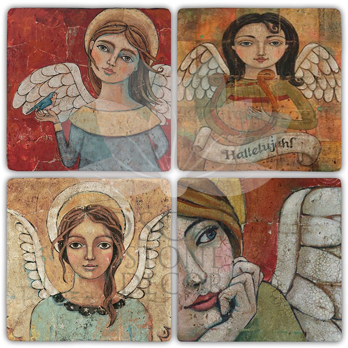 OSCAR STONE DECOR ANGELWOMAN 4'lü DOĞALTAŞ BARDAK ALTLIĞI / BA456 (COASTER)
