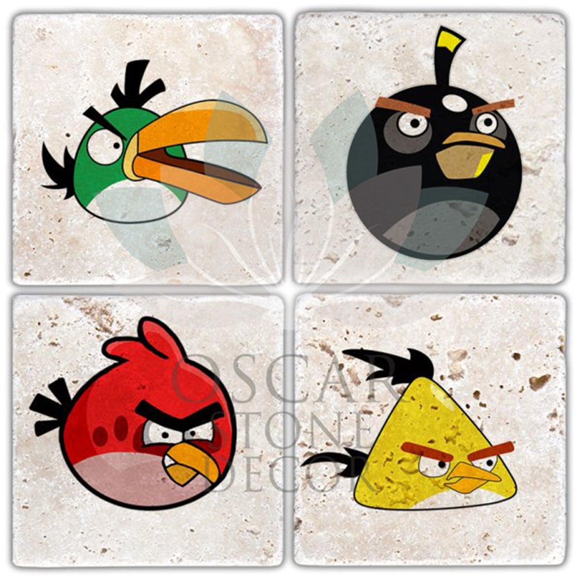 OSCAR STONE DECOR ANGRY BIRD'S 4'lü DOĞALTAŞ BARDAK ALTLIĞI / BA309 (COASTER)