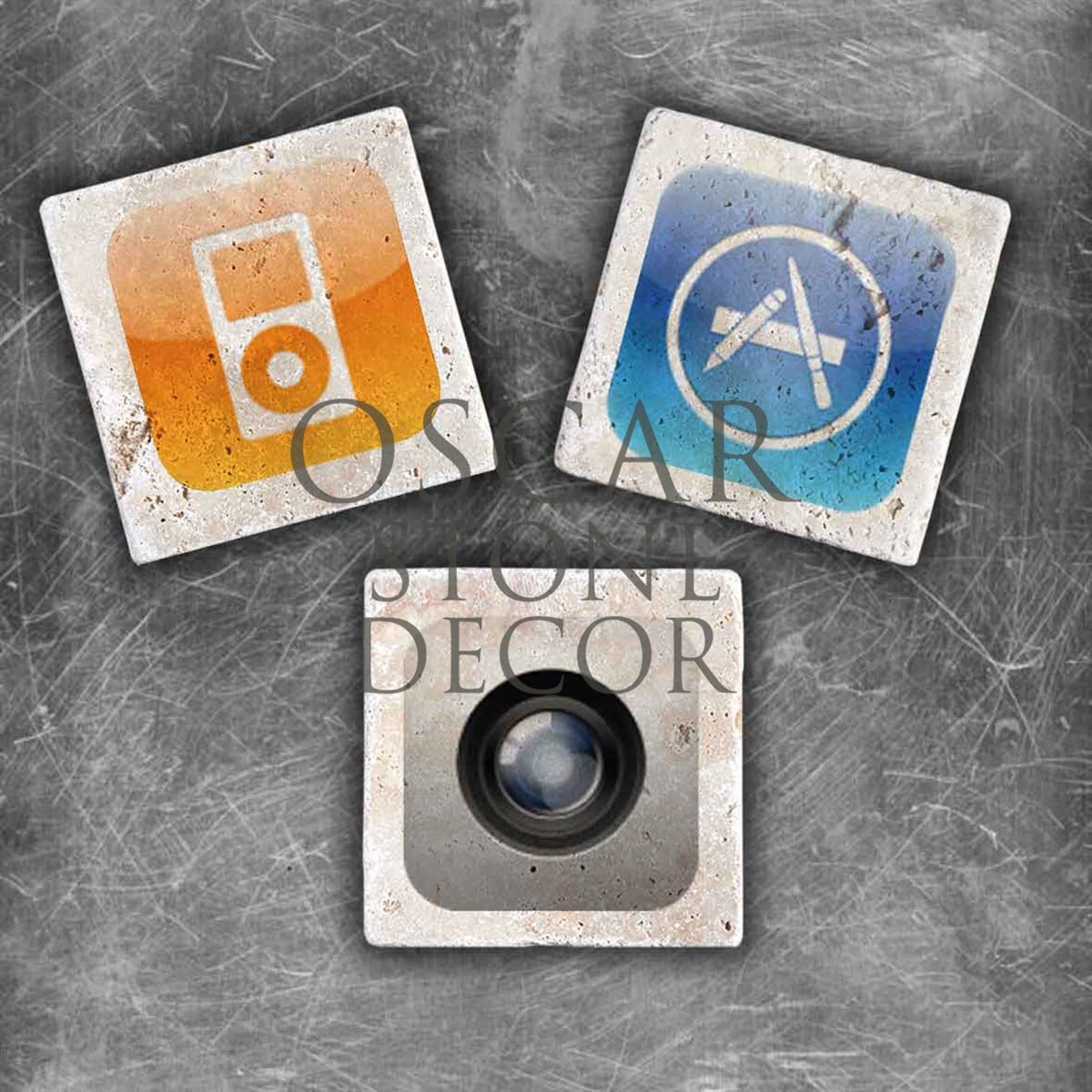 OSCAR STONE DECOR APPLE ICON'S DOĞALTAŞ MAGNET SETİ / MG-033