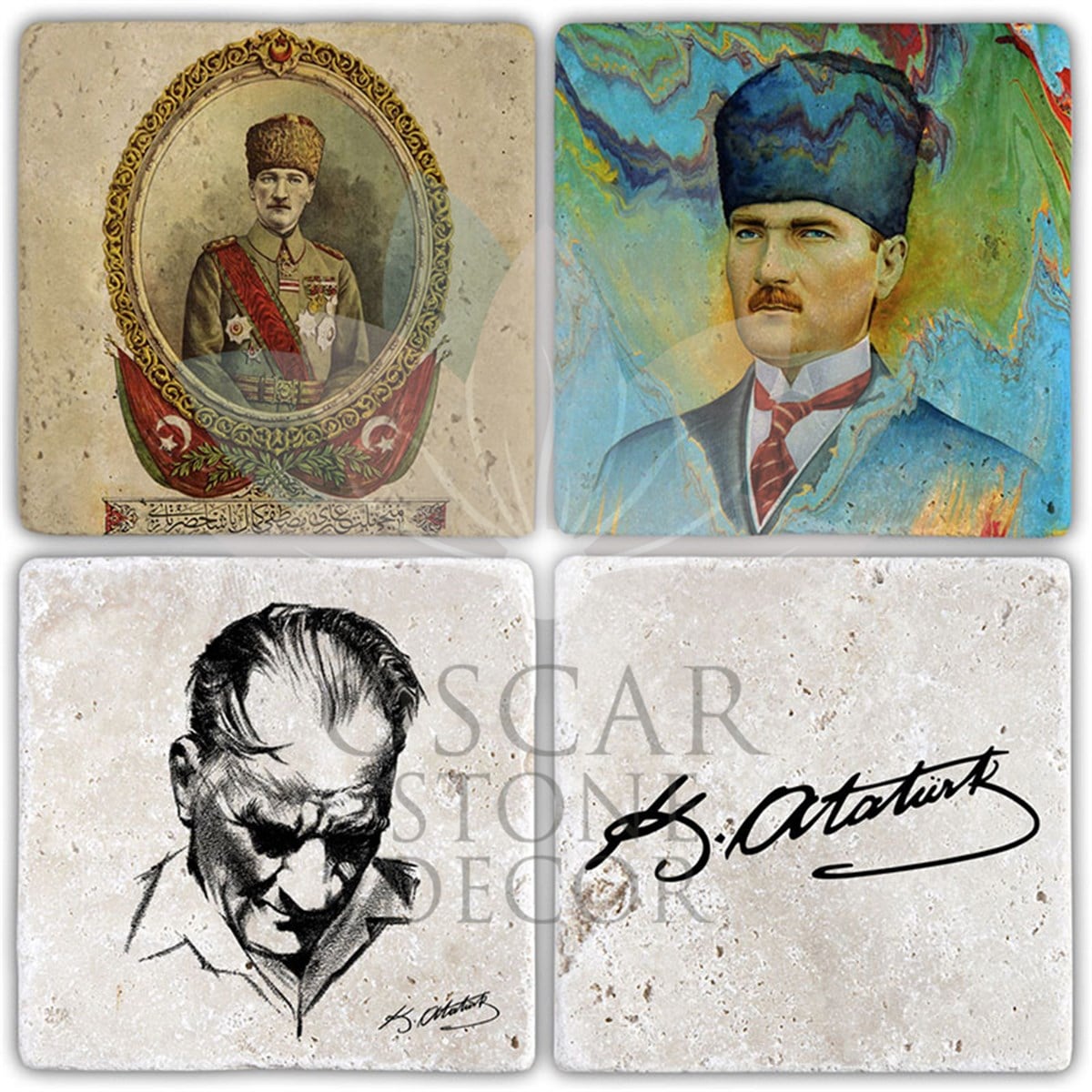 OSCAR STONE DECOR ATAMIZ 4'lü DOĞALTAŞ BARDAK ALTLIĞI / BA399 (COASTER)