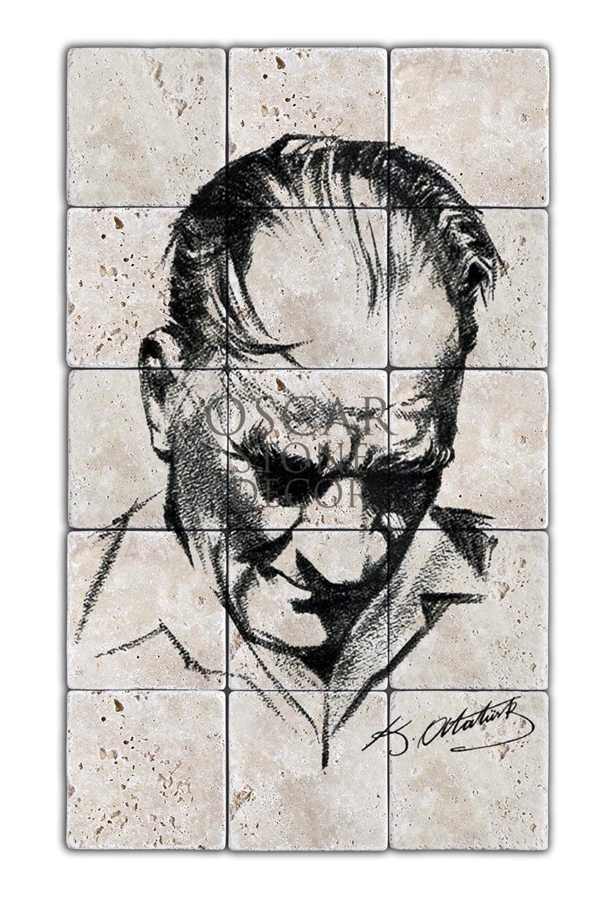 OSCAR STONE DECOR ATATÜRK KARAKALEM DOĞALTAŞ TABLO / TT005 (STONE TABLE)