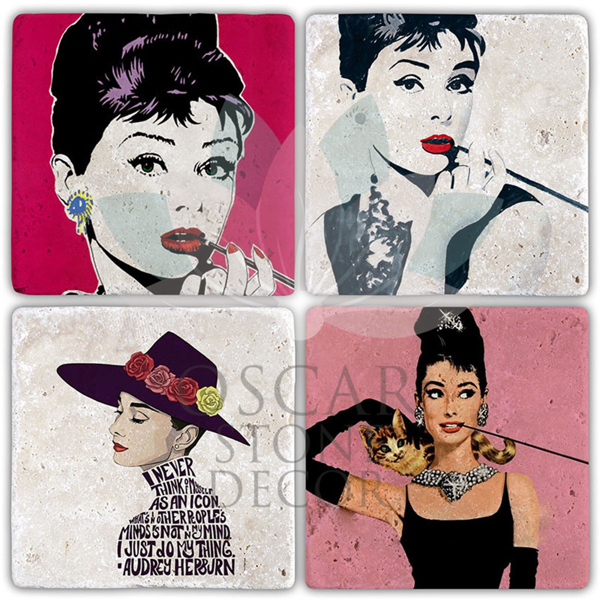 OSCAR STONE DECOR AUDREY 4'lü DOĞALTAŞ BARDAK ALTLIĞI / BA368 (COASTER)