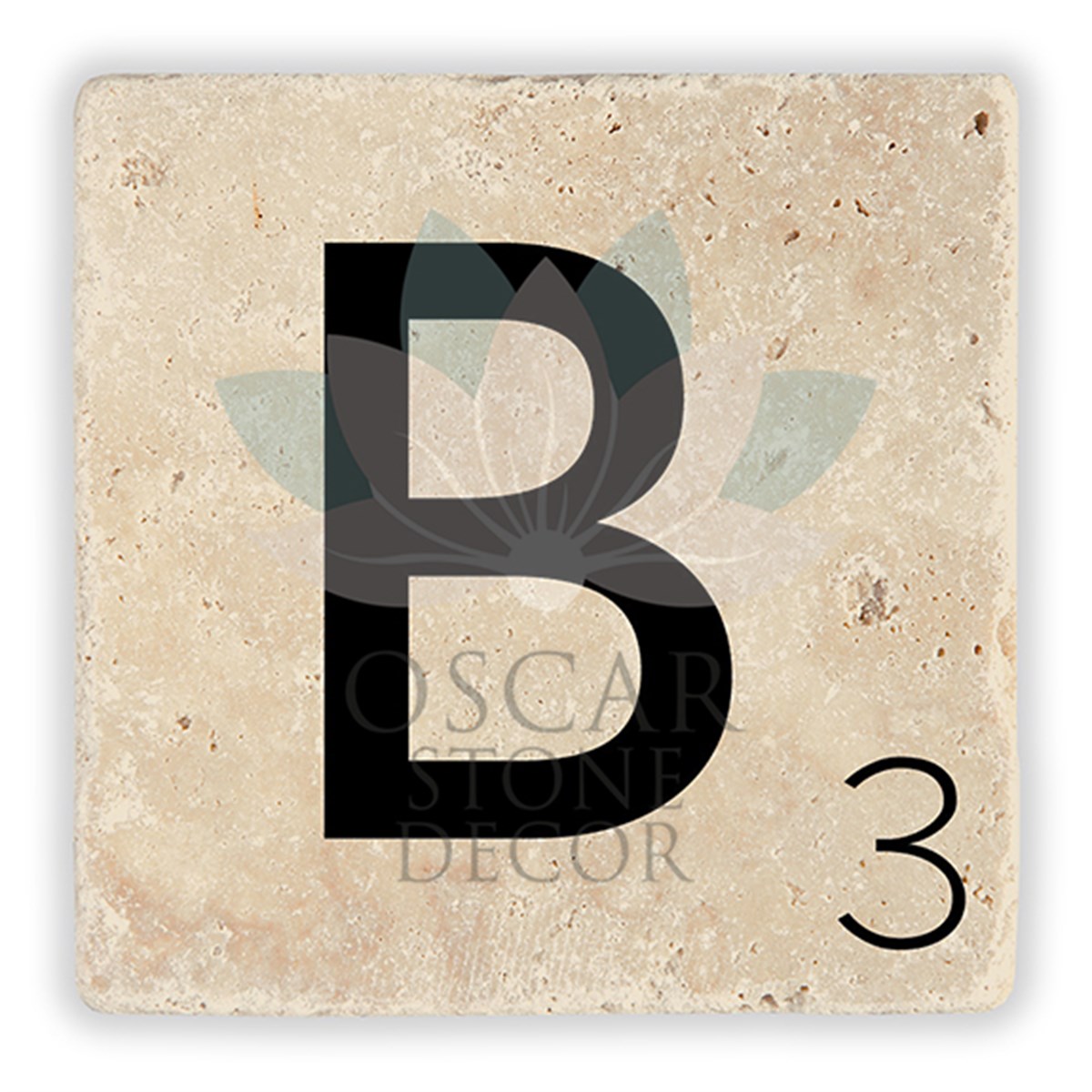 OSCAR STONE DECOR B HARFİ TEKLİ DOĞALTAŞ BARDAK ALTLIĞI / BA-B2 (COASTER)