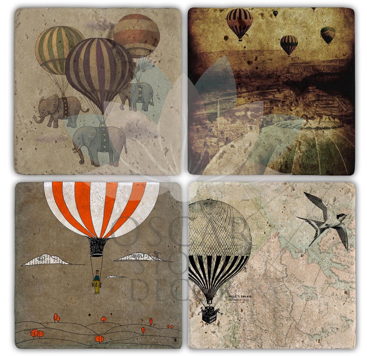 OSCAR STONE DECOR BALLON 4'lü DOĞALTAŞ BARDAK ALTLIĞI / BA109 (COASTER)