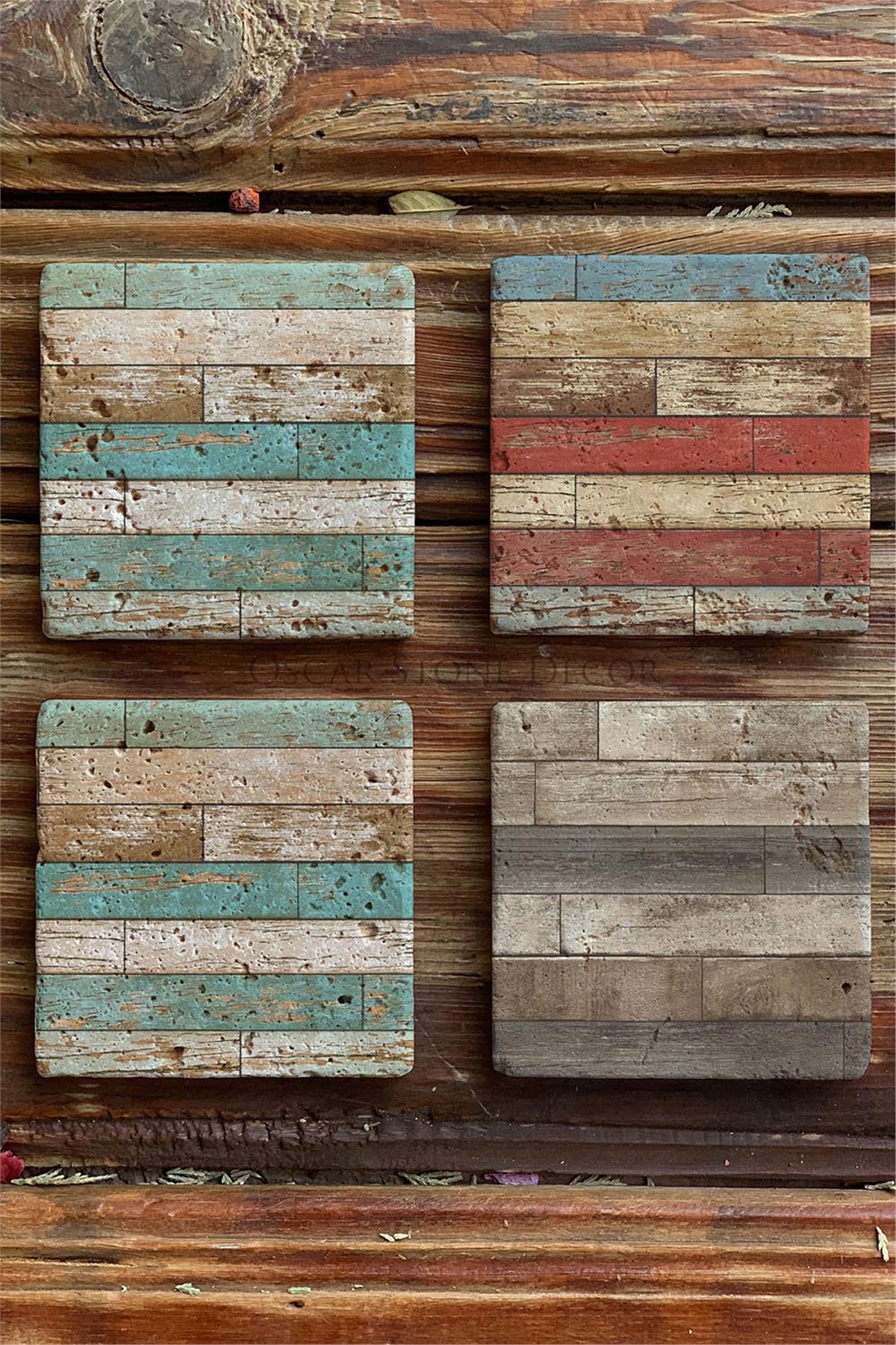 Oscar Stone Decor Baskılı Doğaltaş Bardak Altlığı 4'lü Set Desen Tile