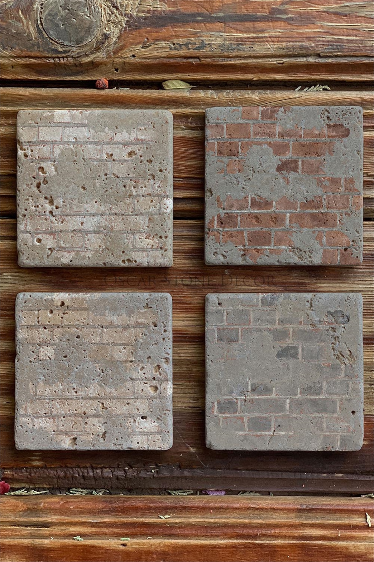 Oscar Stone Decor Baskılı Doğaltaş Bardak Altlığı 4'lü Set Desen Tile