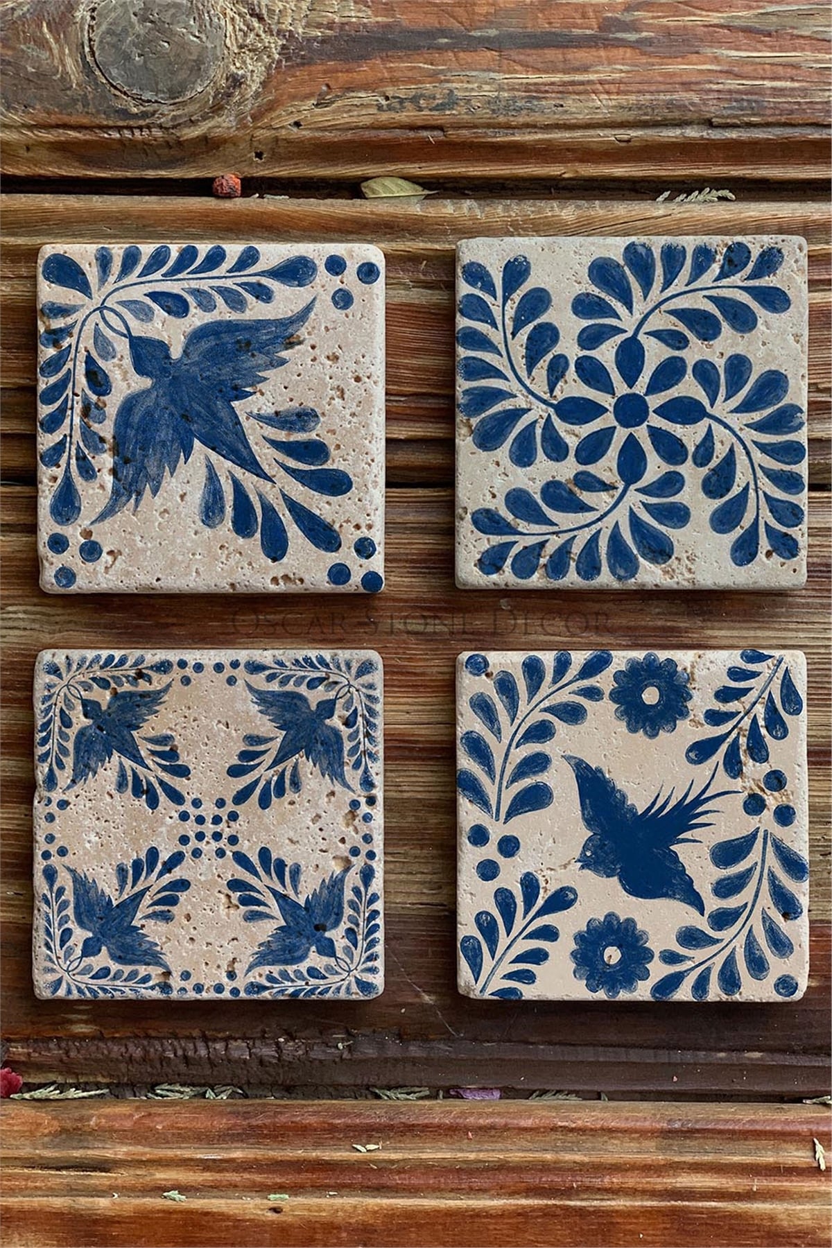 Oscar Stone Decor Baskılı Doğaltaş Bardak Altlığı 4'lü Set Desen Tile