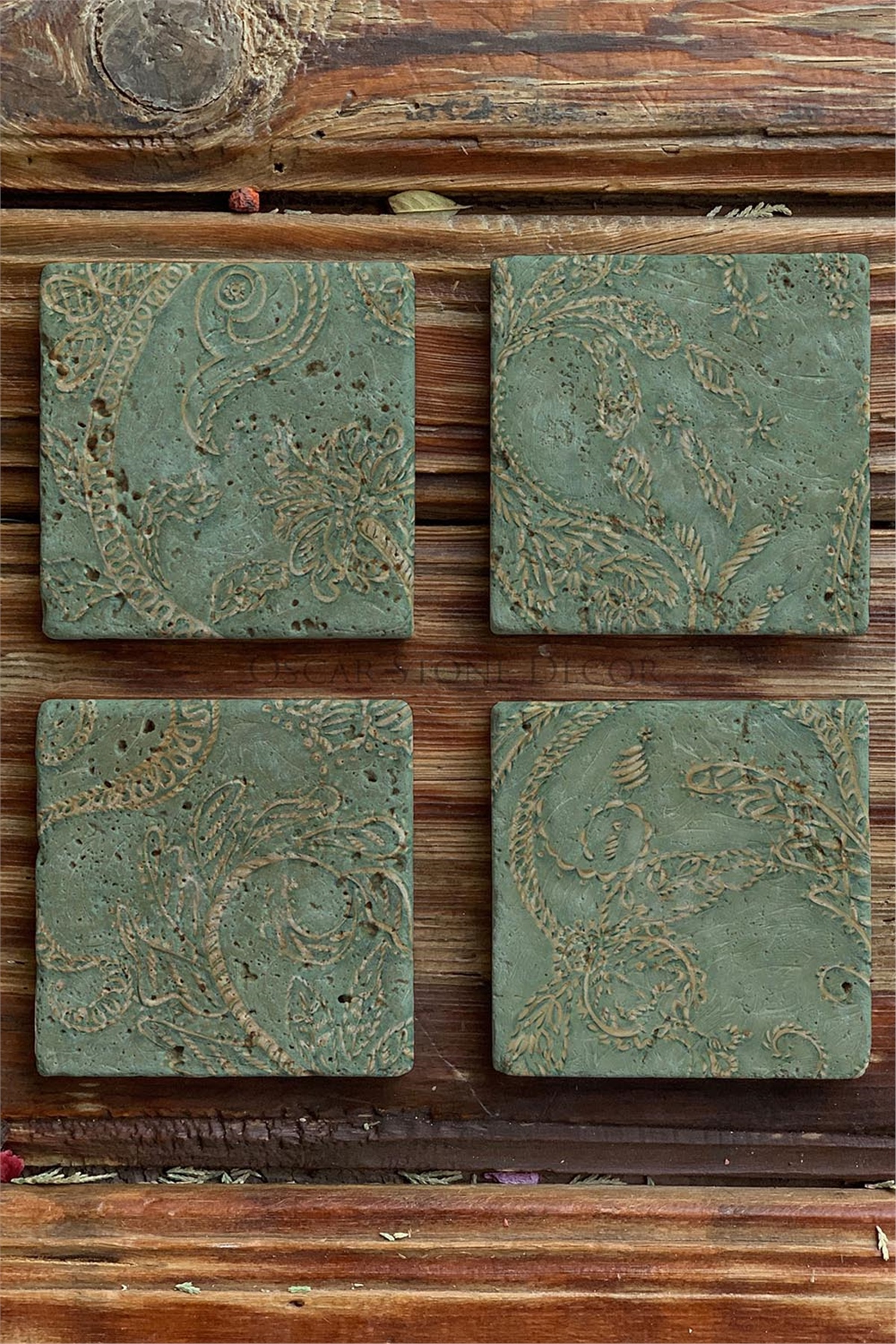 Oscar Stone Decor Baskılı Doğaltaş Bardak Altlığı 4'lü Set Desen Tile