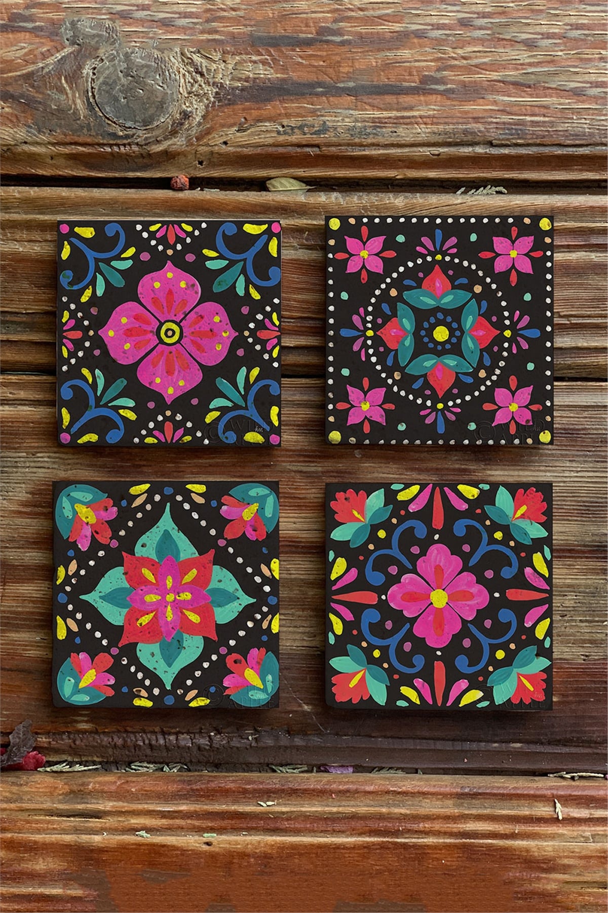 Oscar Stone Decor Baskılı Doğaltaş Bardak Altlığı 4'lü Set  Desen Tile