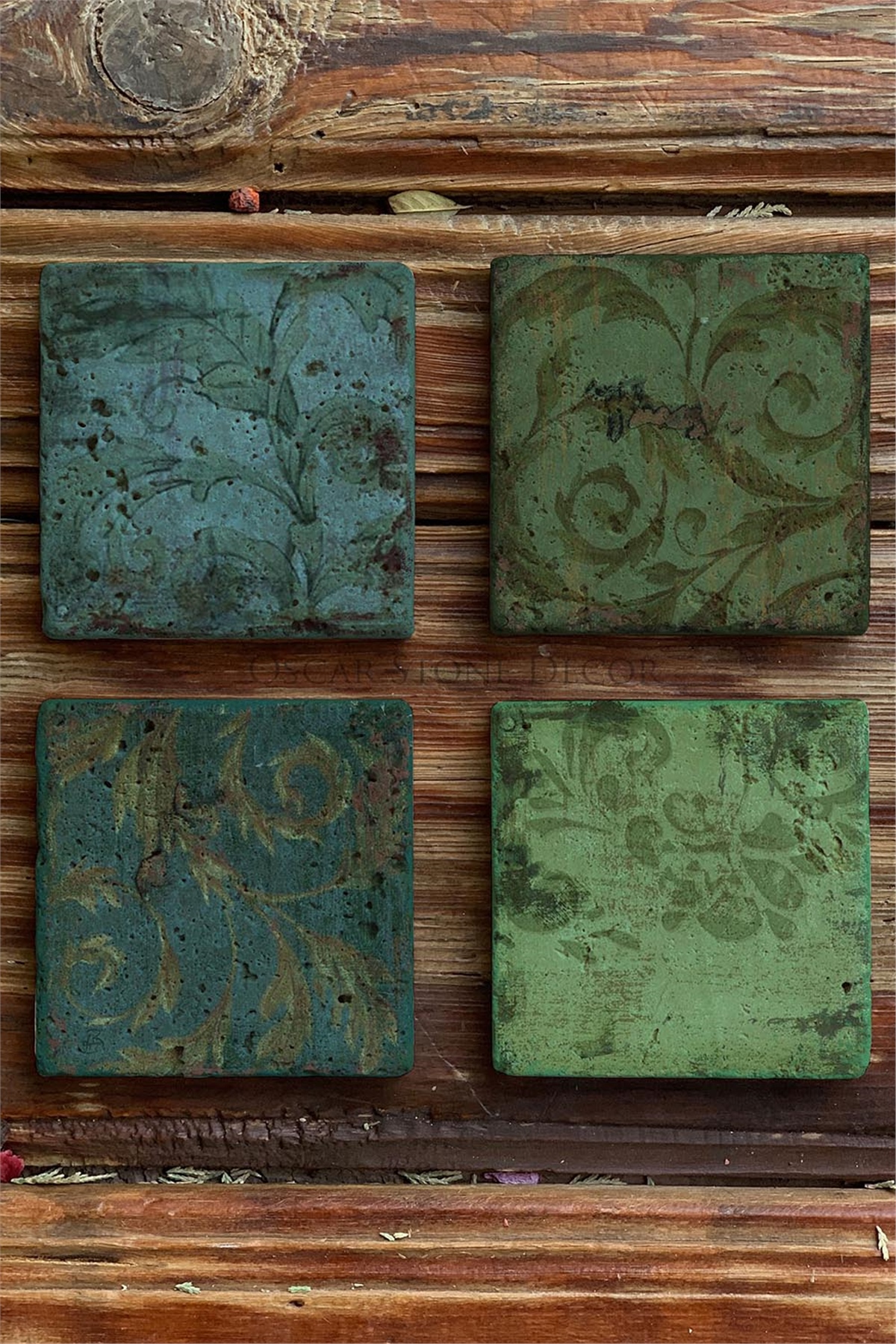 Oscar Stone Decor Baskılı Doğaltaş Bardak Altlığı 4'lü Set Desen Tile