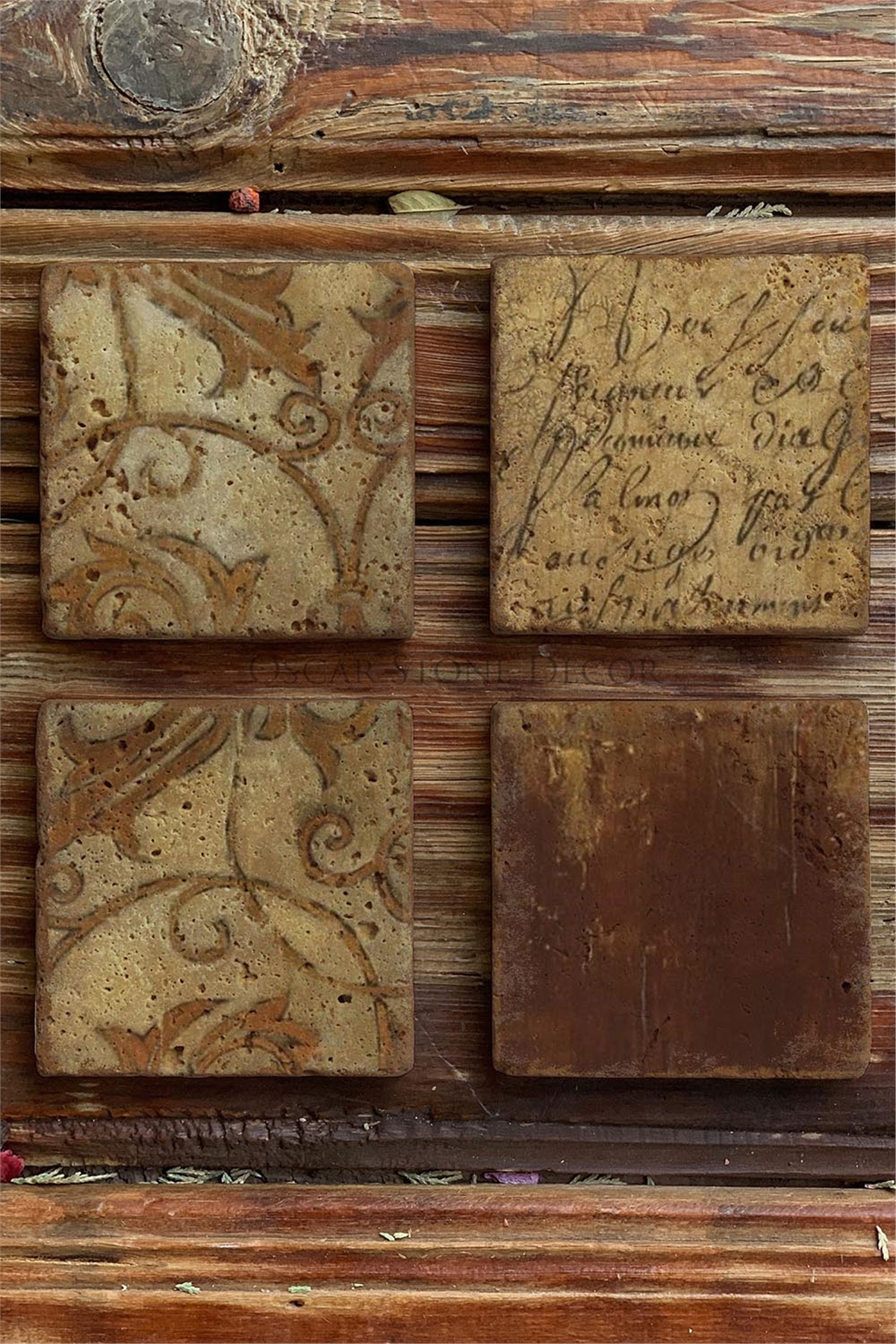 Oscar Stone Decor Baskılı Doğaltaş Bardak Altlığı 4'lü Set Desen Tile