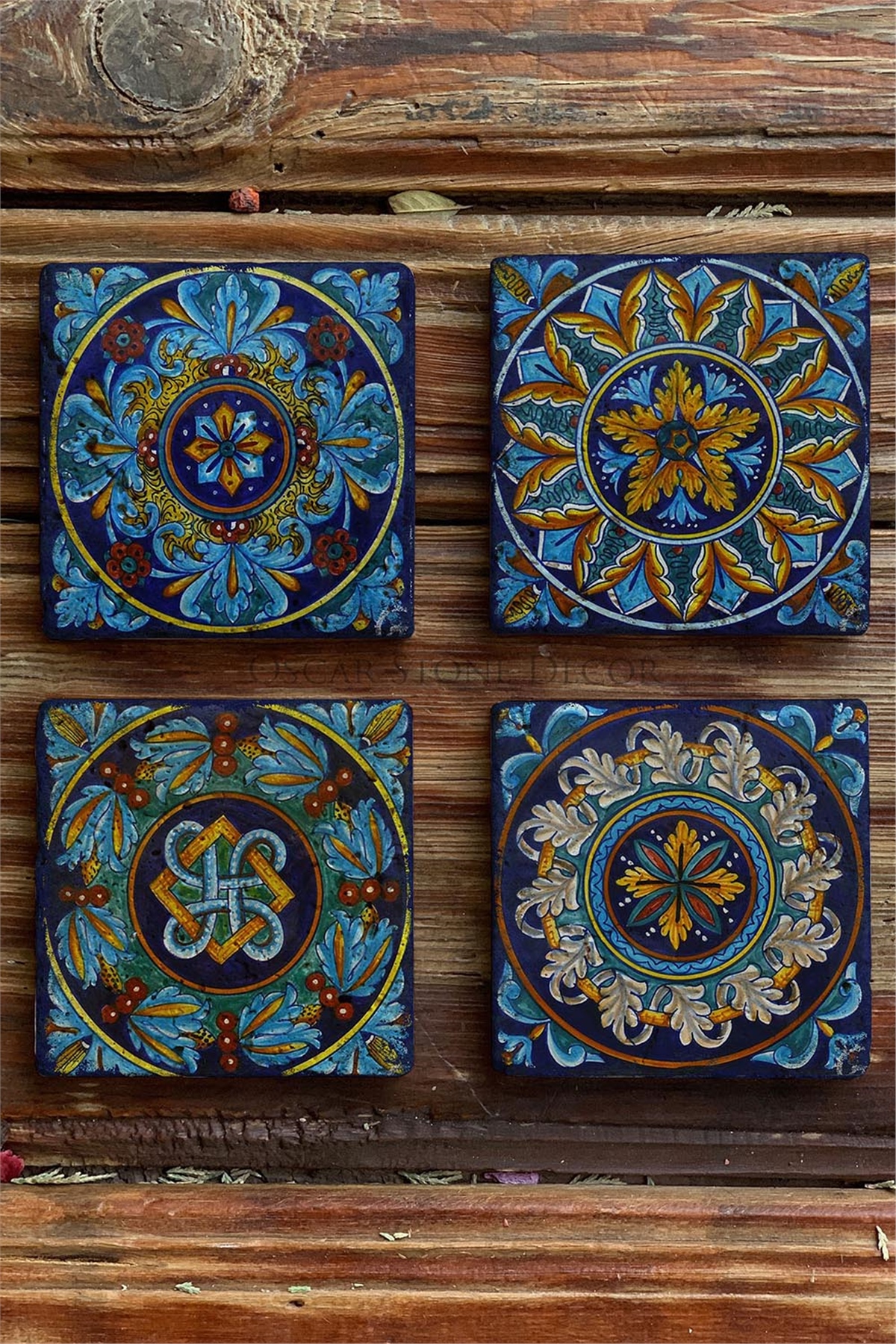 Oscar Stone Decor Baskılı Doğaltaş Bardak Altlığı 4'lü Set Desen Tile