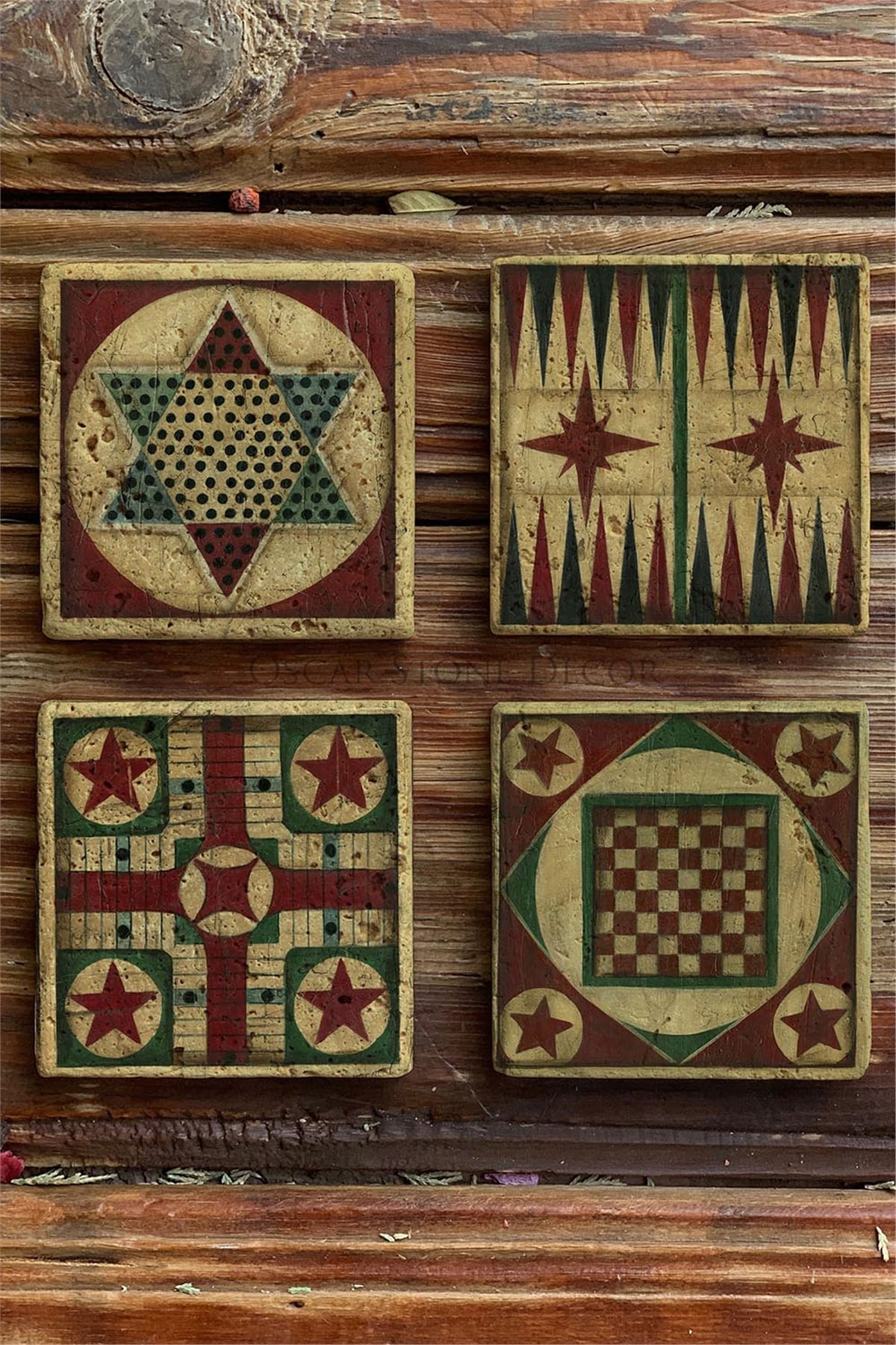 Oscar Stone Decor Baskılı Doğaltaş Bardak Altlığı 4'lü Set Desen Tile
