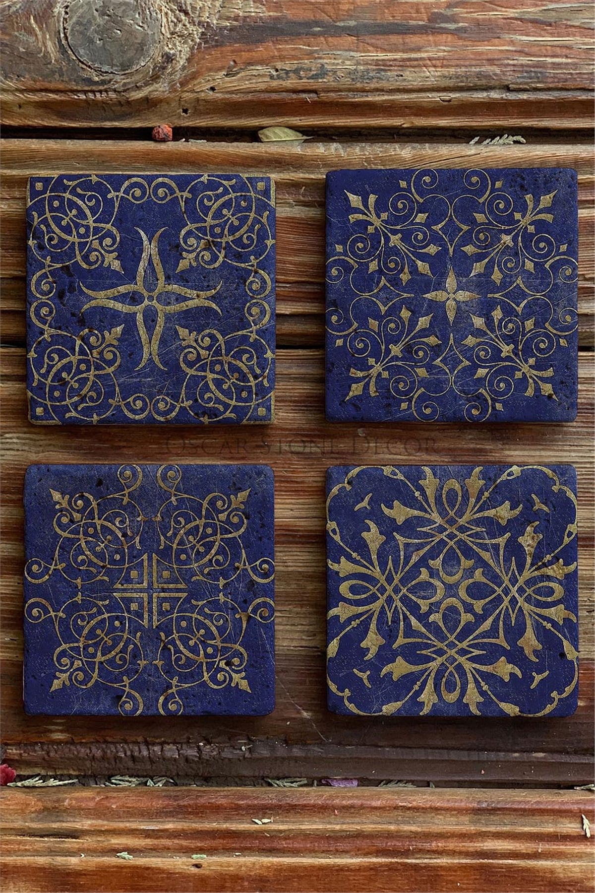 Oscar Stone Decor Baskılı Doğaltaş Bardak Altlığı 4'lü Set Desen Tile