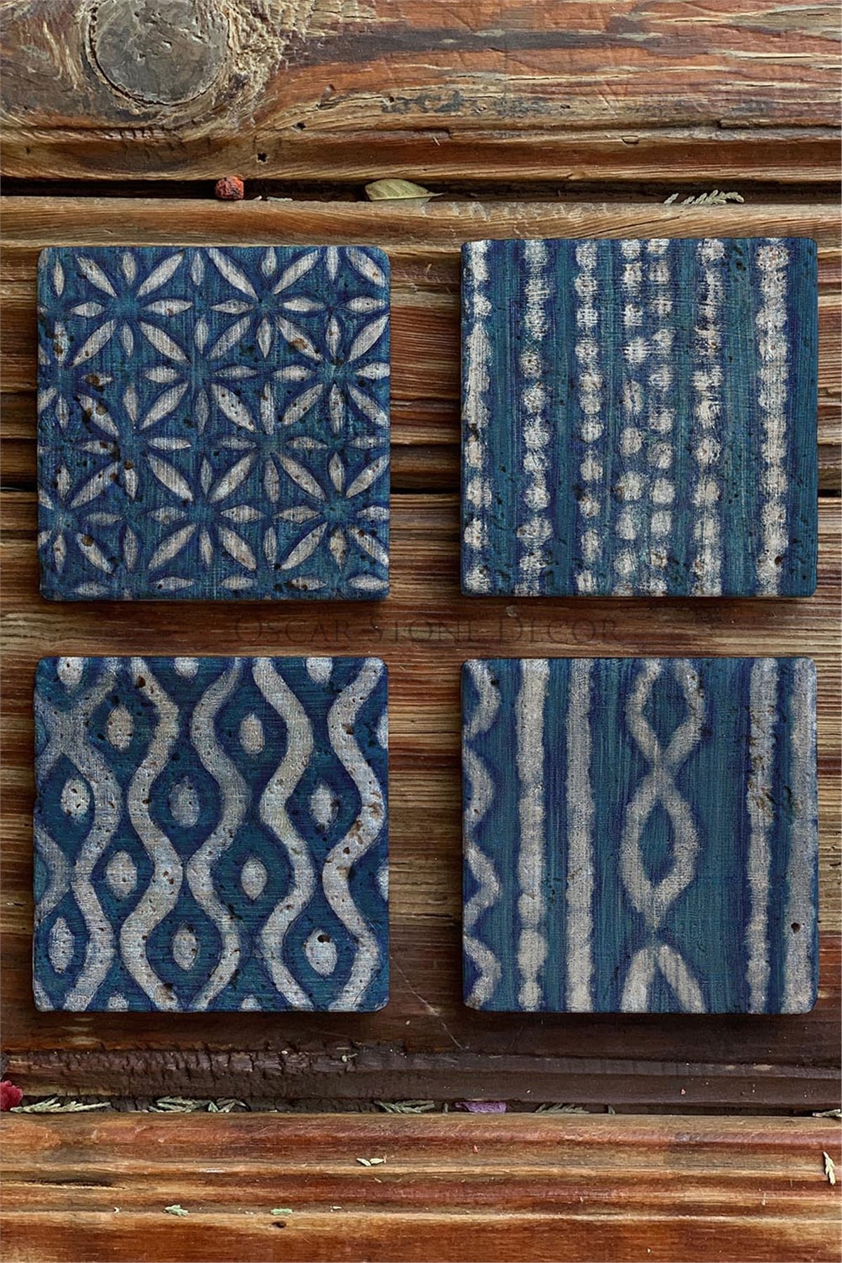 Oscar Stone Decor Baskılı Doğaltaş Bardak Altlığı 4'lü Set Desen Tile