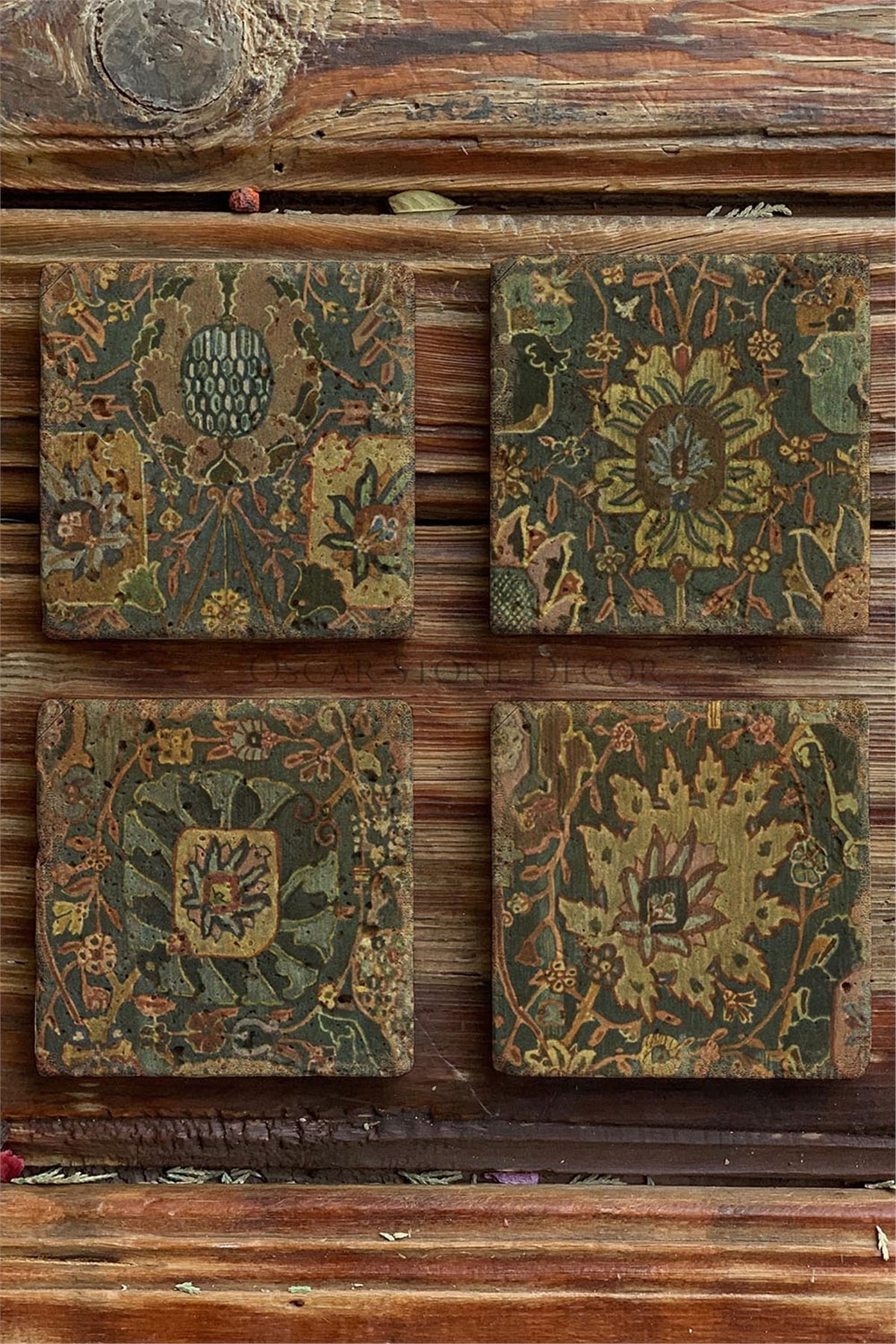 Oscar Stone Decor Baskılı Doğaltaş Bardak Altlığı 4'lü Set Desen Tile