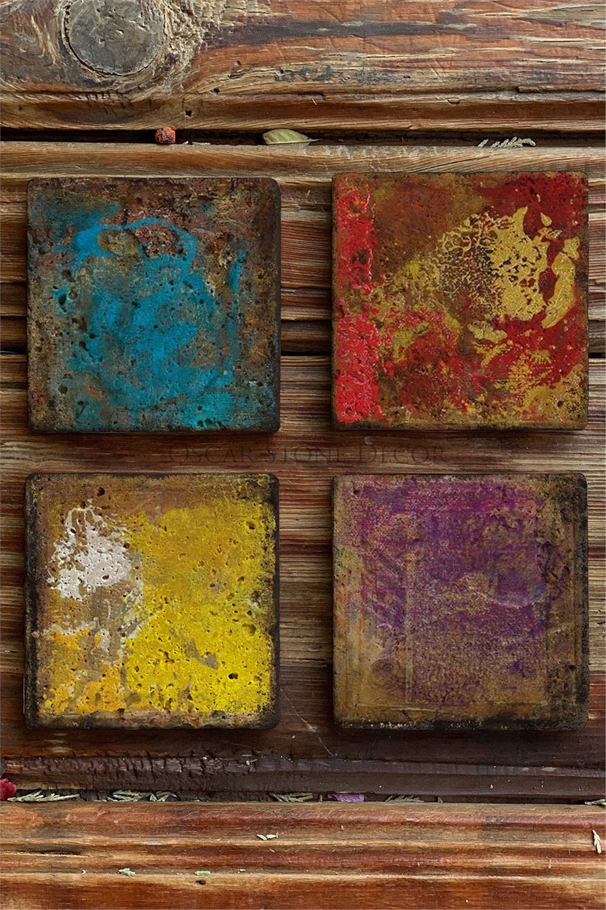 Oscar Stone Decor Baskılı Doğaltaş Bardak Altlığı 4'lü Set Desen Tile