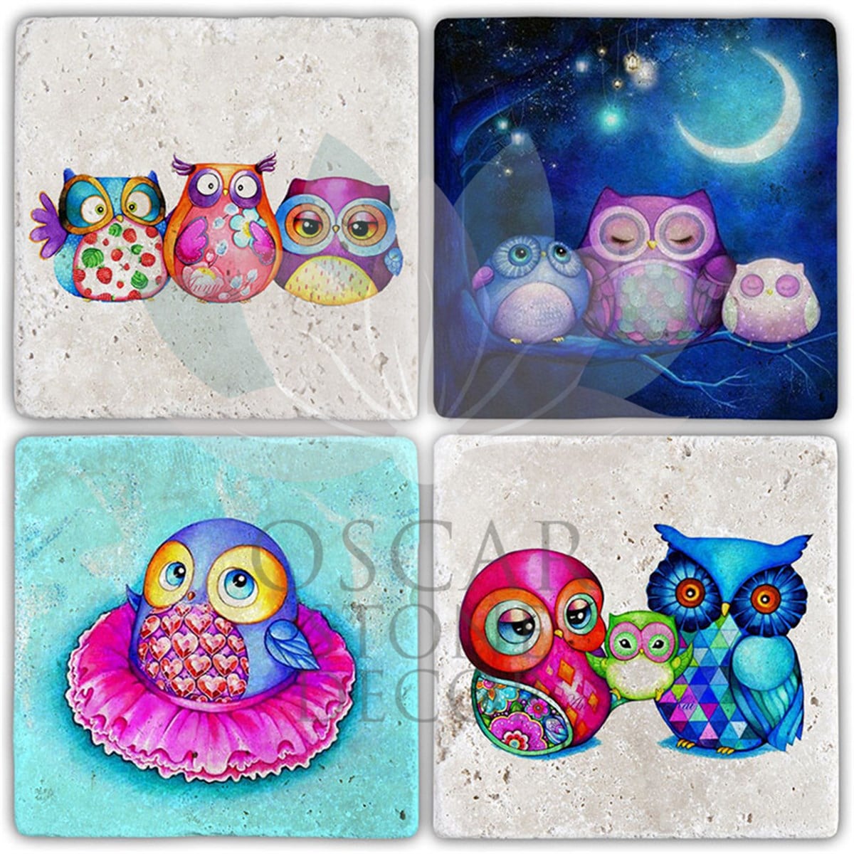 OSCAR STONE DECOR BAYKUŞUN HALLERİ 4'lü DOĞALTAŞ BARDAK ALTLIĞI / BA407 (COASTER)