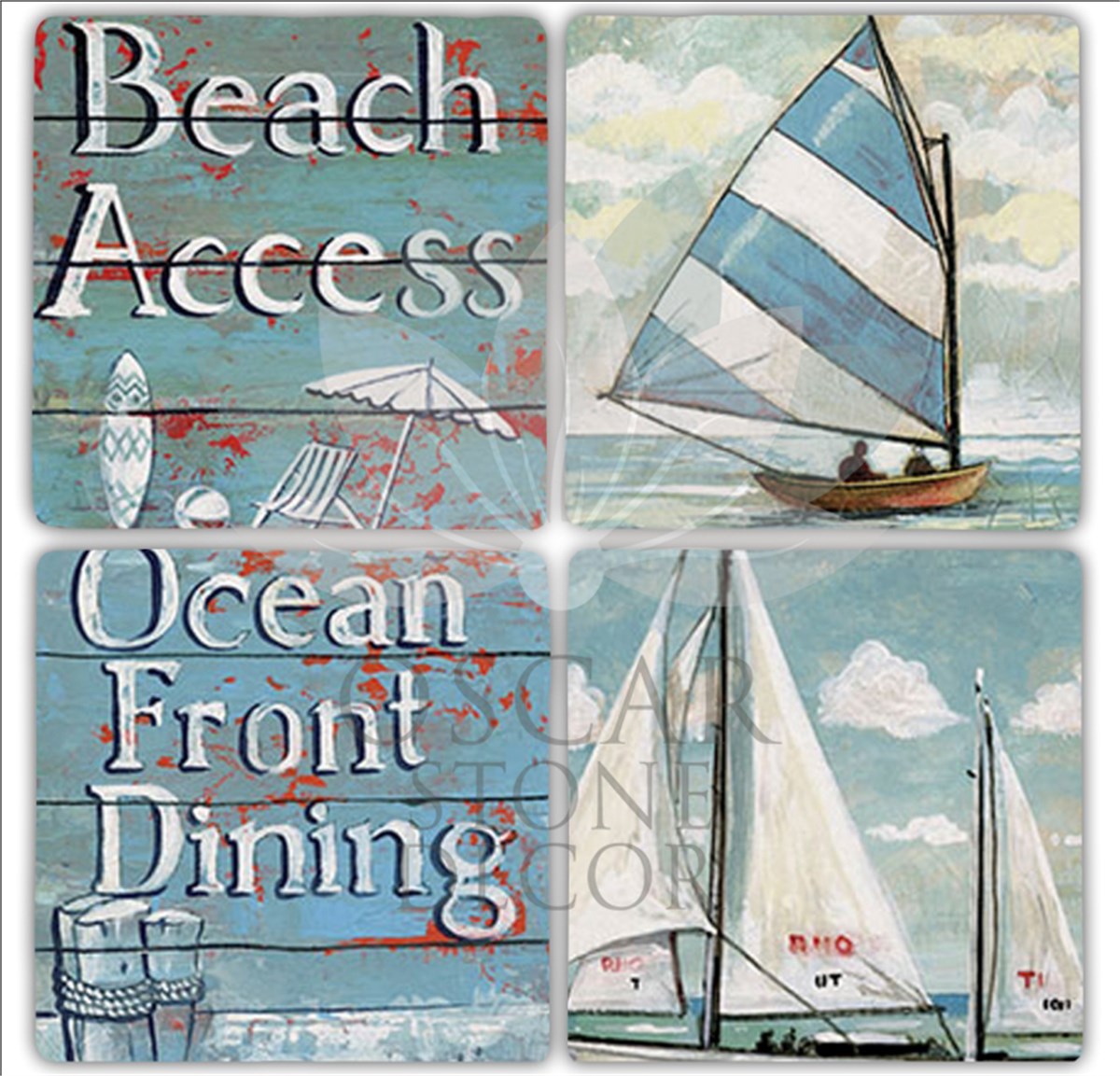 OSCAR STONE DECOR BEACH ACCESS 4'lü DOĞALTAŞ BARDAK ALTLIĞI / BA193 (COASTER)