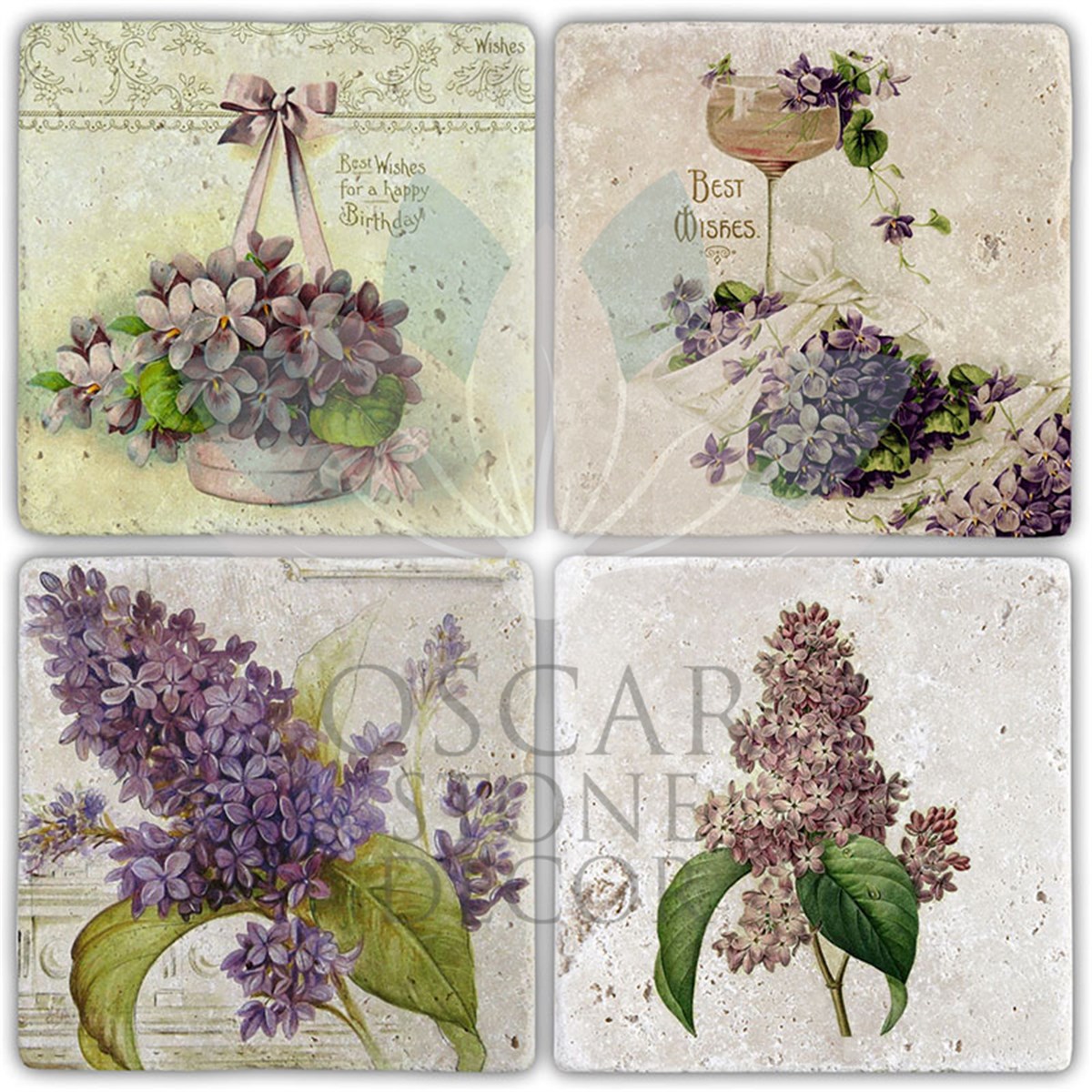 OSCAR STONE DECOR BEST WISHES 4'lü DOĞALTAŞ BARDAK ALTLIĞI / BA419 (COASTER)