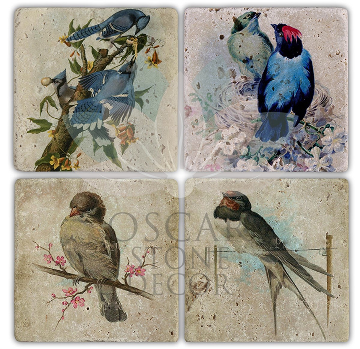 OSCAR STONE DECOR BİRD 2 4'lü DOĞALTAŞ BARDAK ALTLIĞI / BA125 (COASTER)