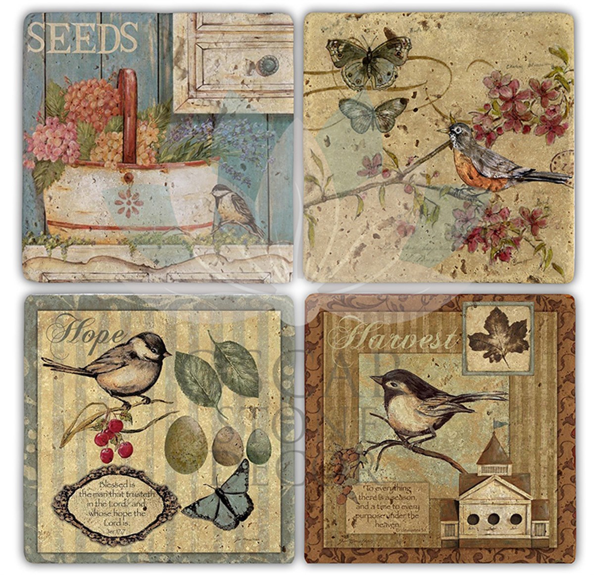 OSCAR STONE DECOR BIRD 3 4'lü DOĞALTAŞ BARDAK ALTLIĞI / BA126 (COASTER)