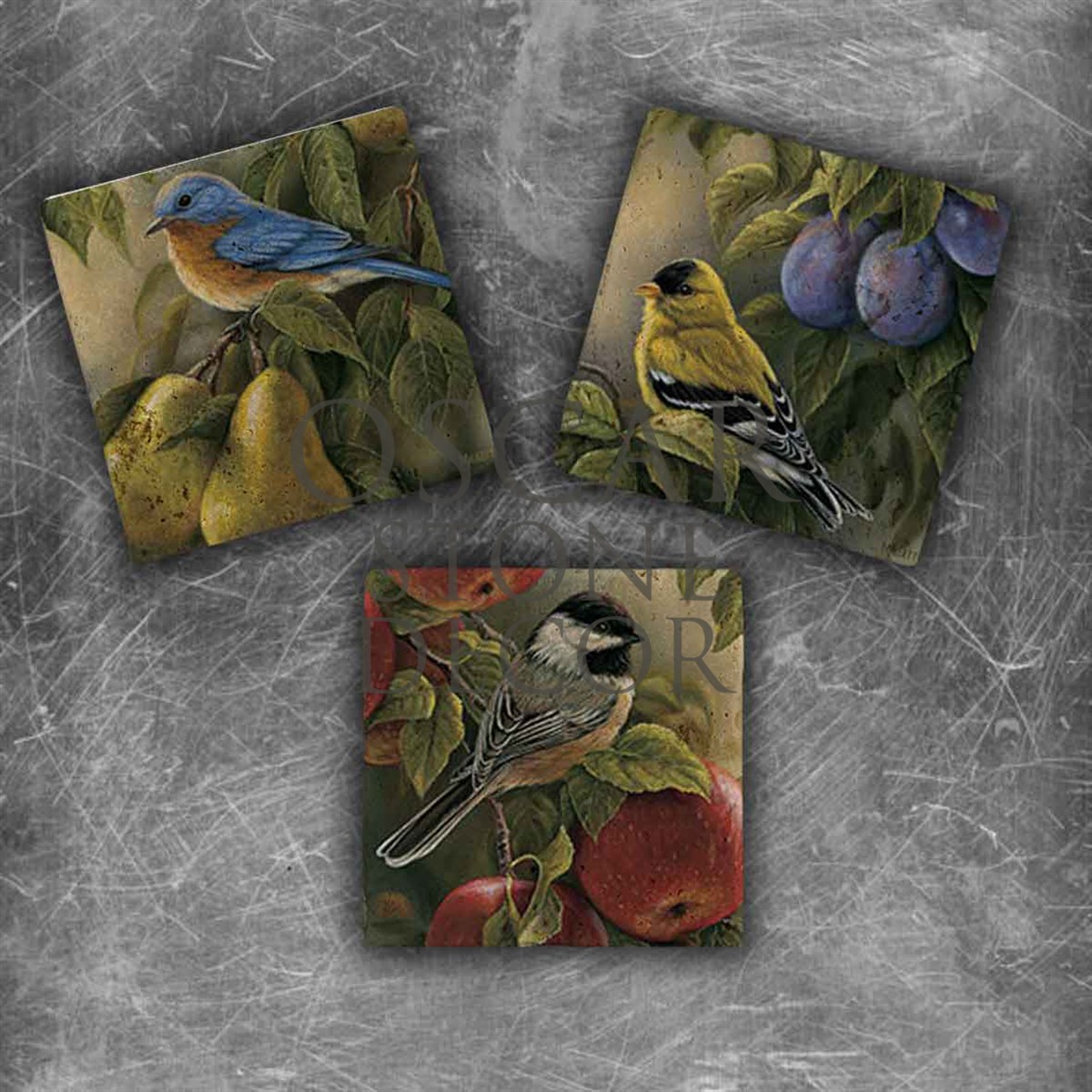 OSCAR STONE DECOR BIRD IN FRUIT DOĞALTAŞ MAGNET SETİ / MG-061